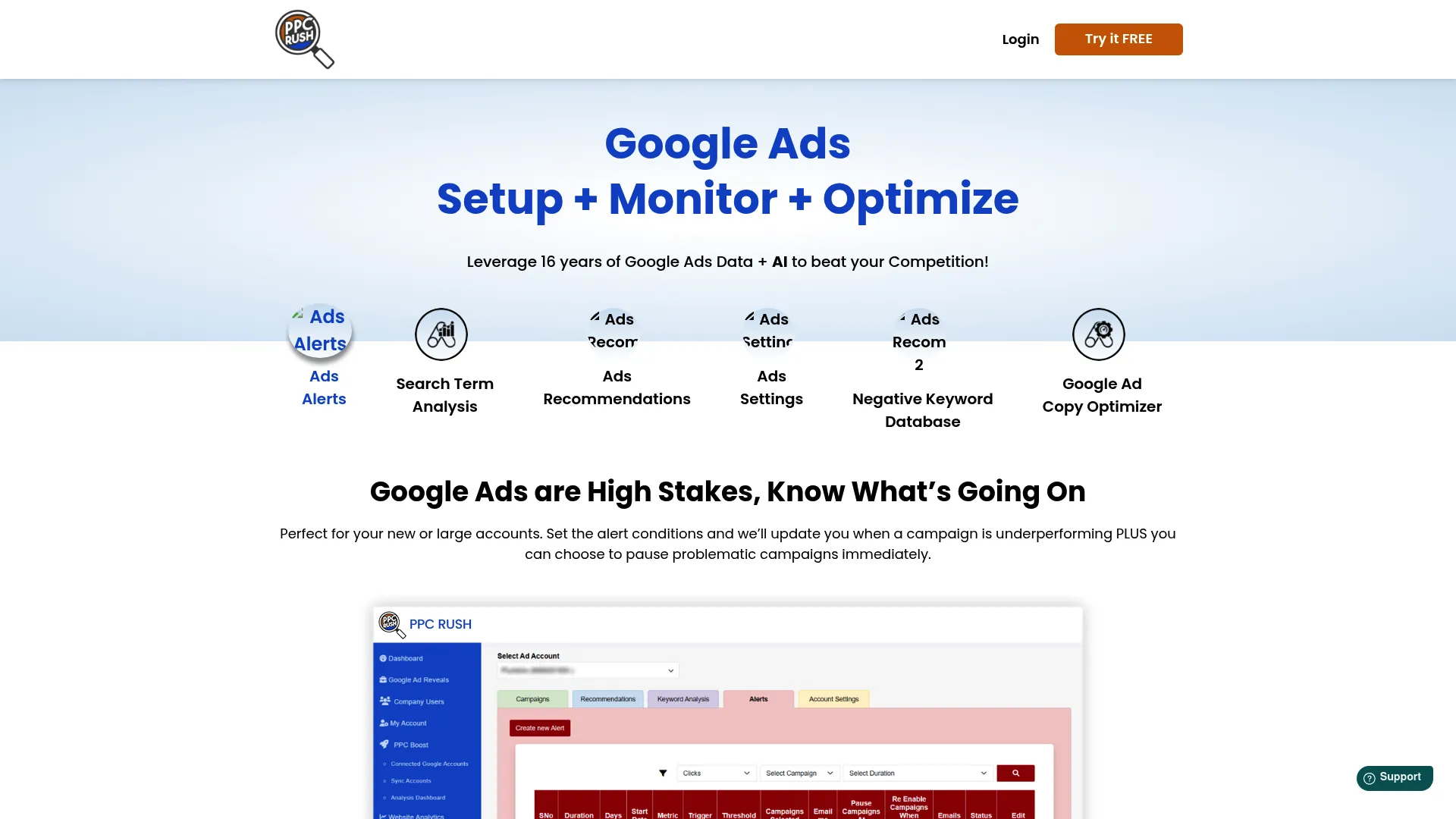 PPCrush competitive intelligence dashboard