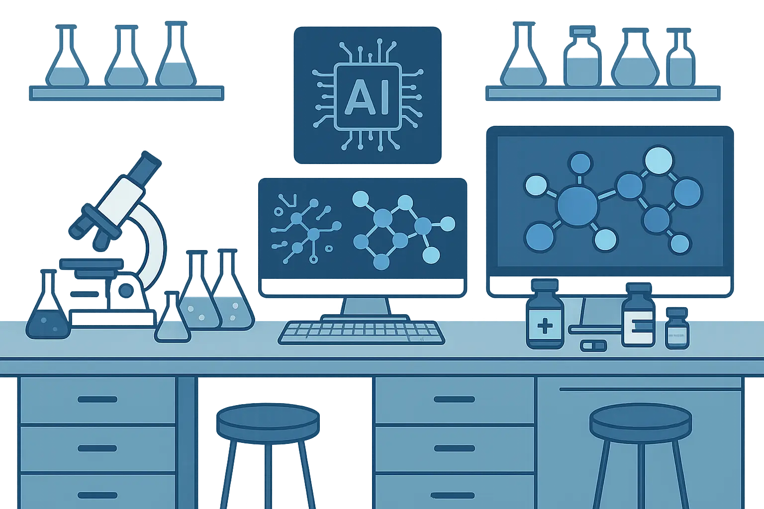 AI drug discovery laboratory with molecular analysis