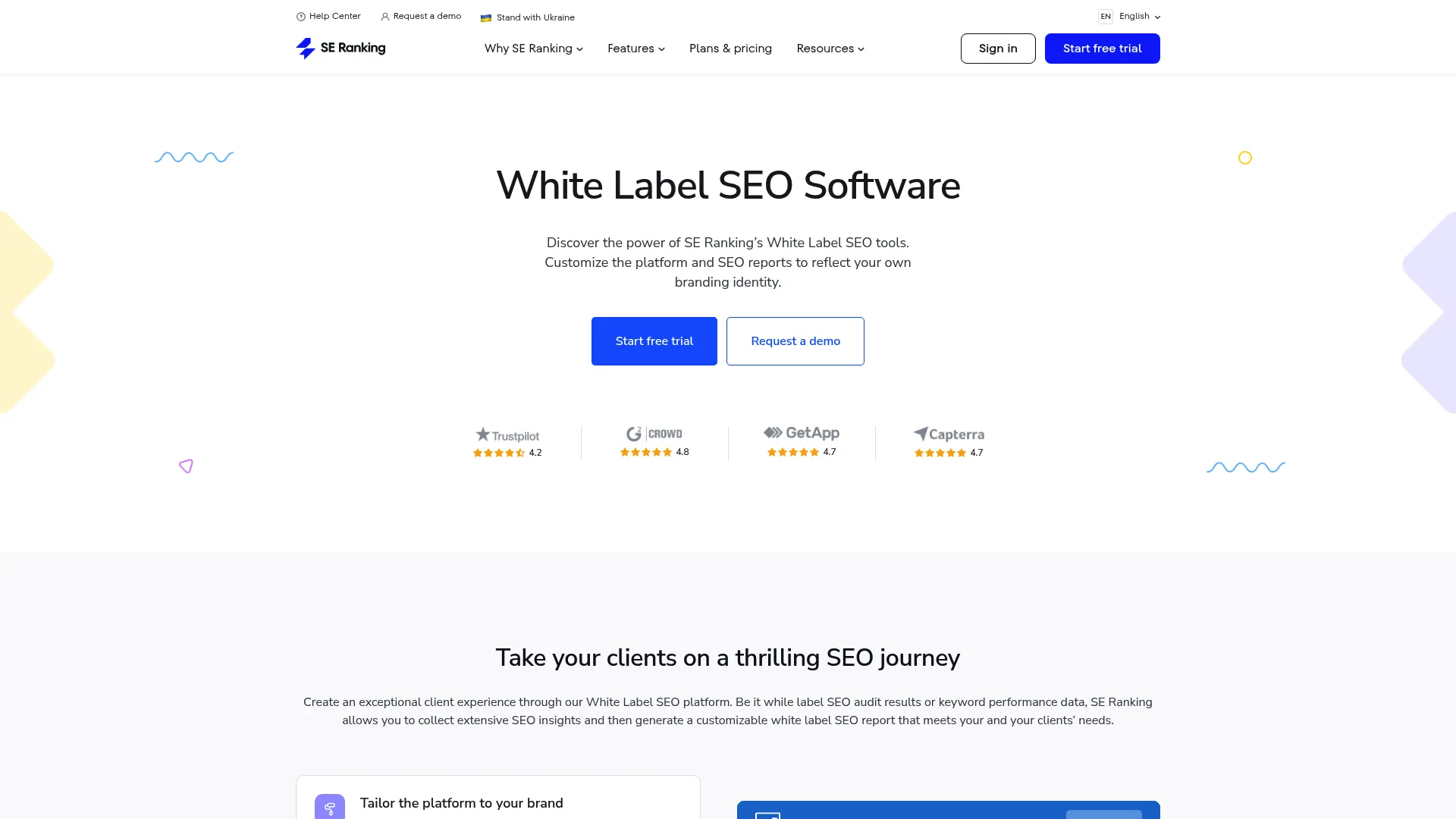 SE Ranking white label dashboard for agencies