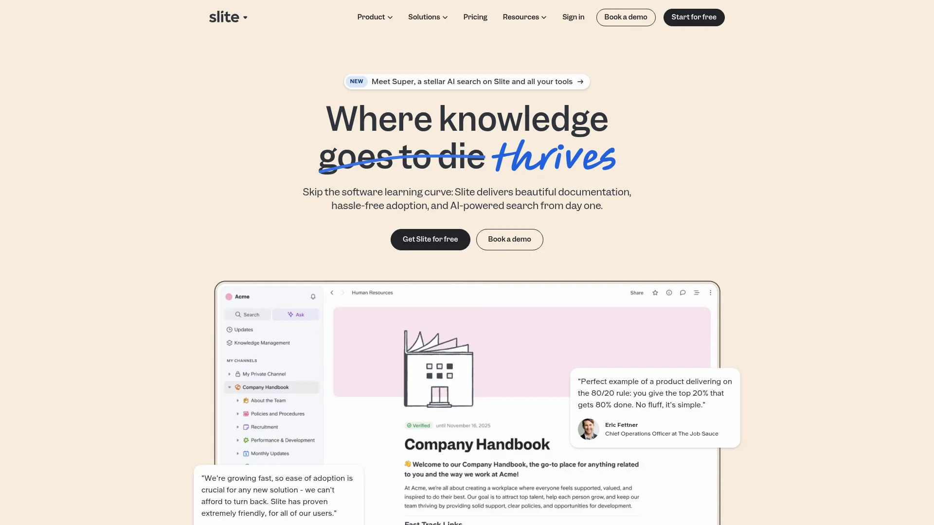 Slite team knowledge interface