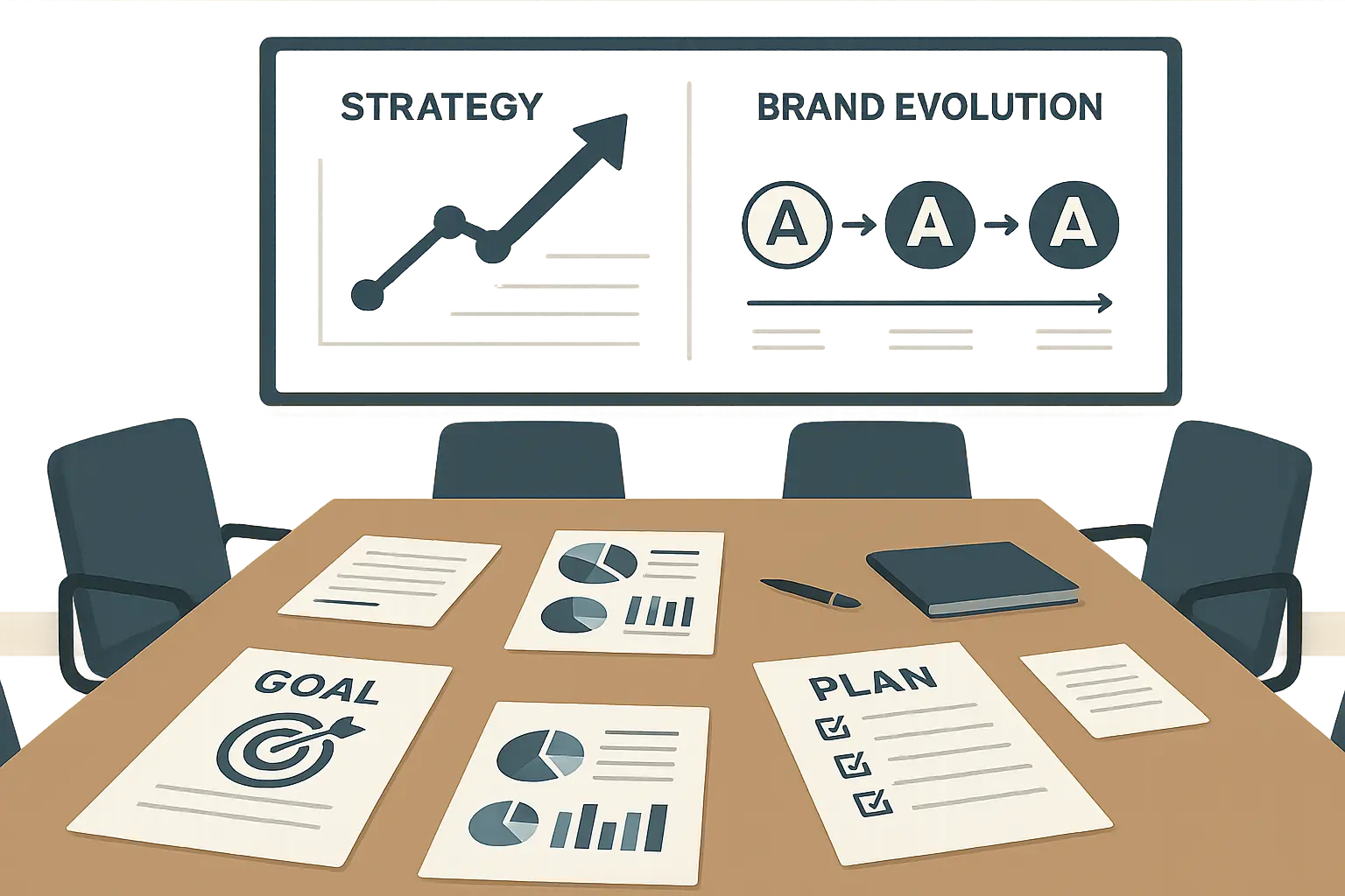 Brand transformation success visualization showing strategic elements