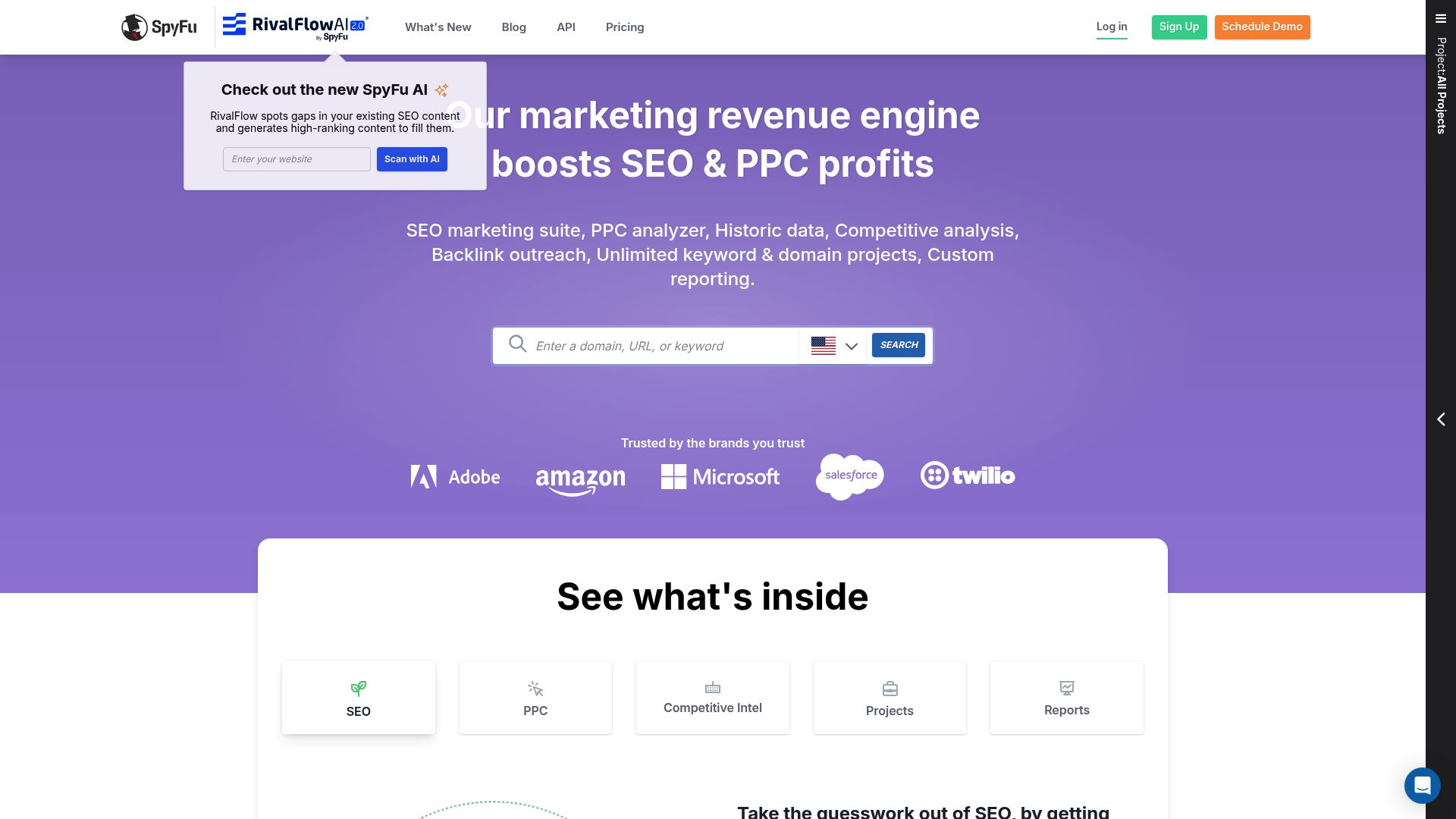 SpyFu dashboard interface screenshot