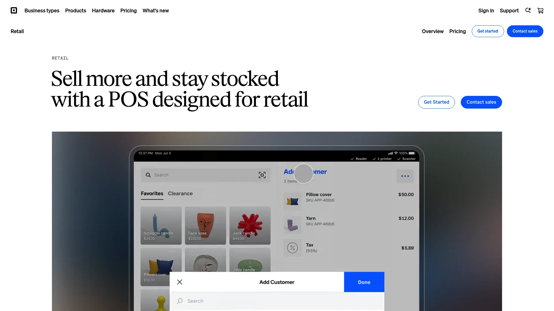 Screenshot of Square for Retail dashboard interface