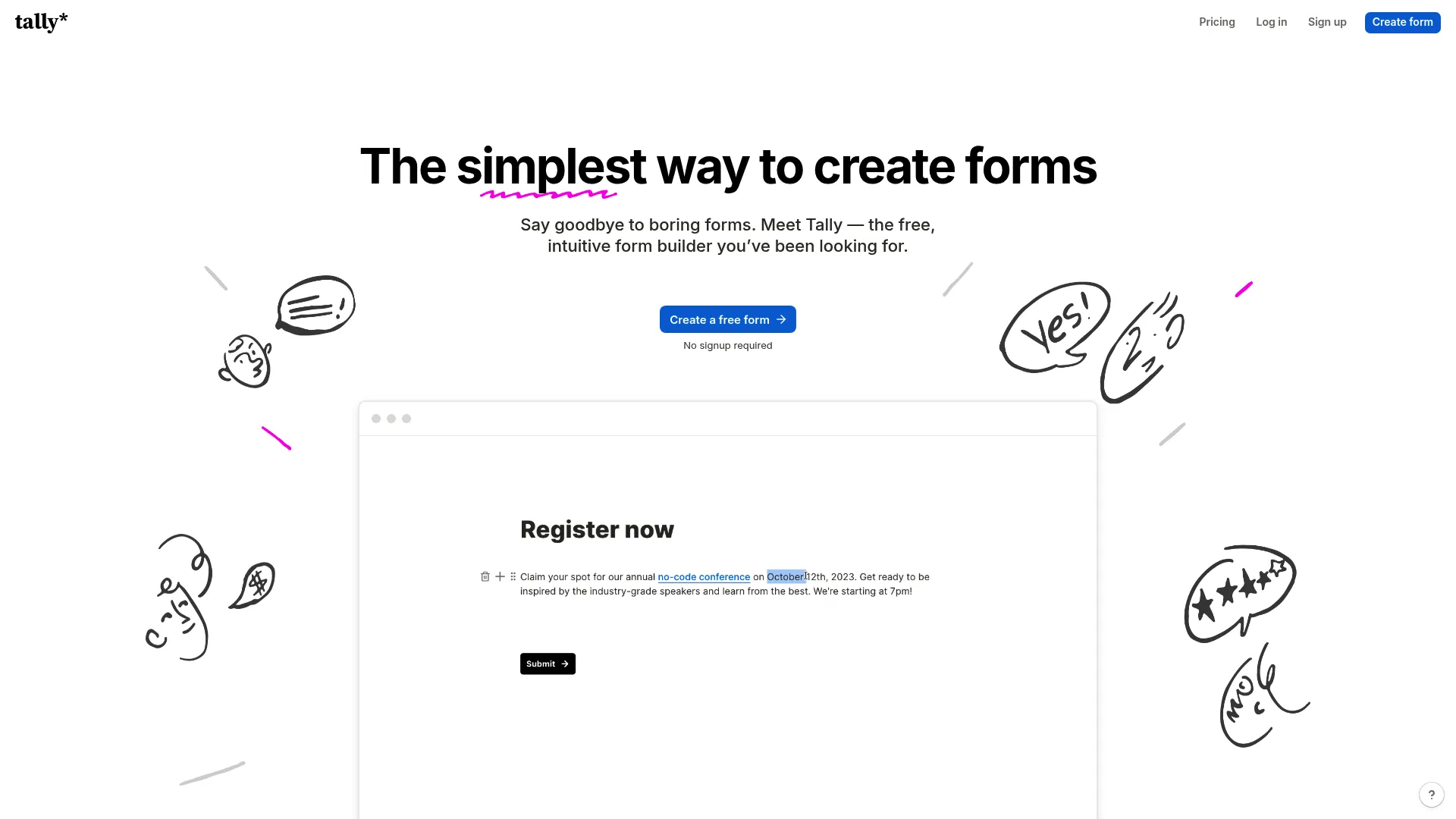 Tally form builder interface
