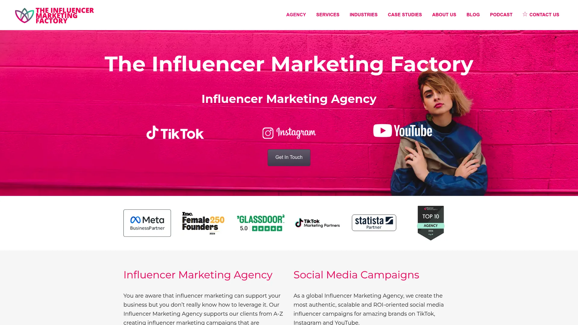 screenshot of theinfluencermarketingfactory.com