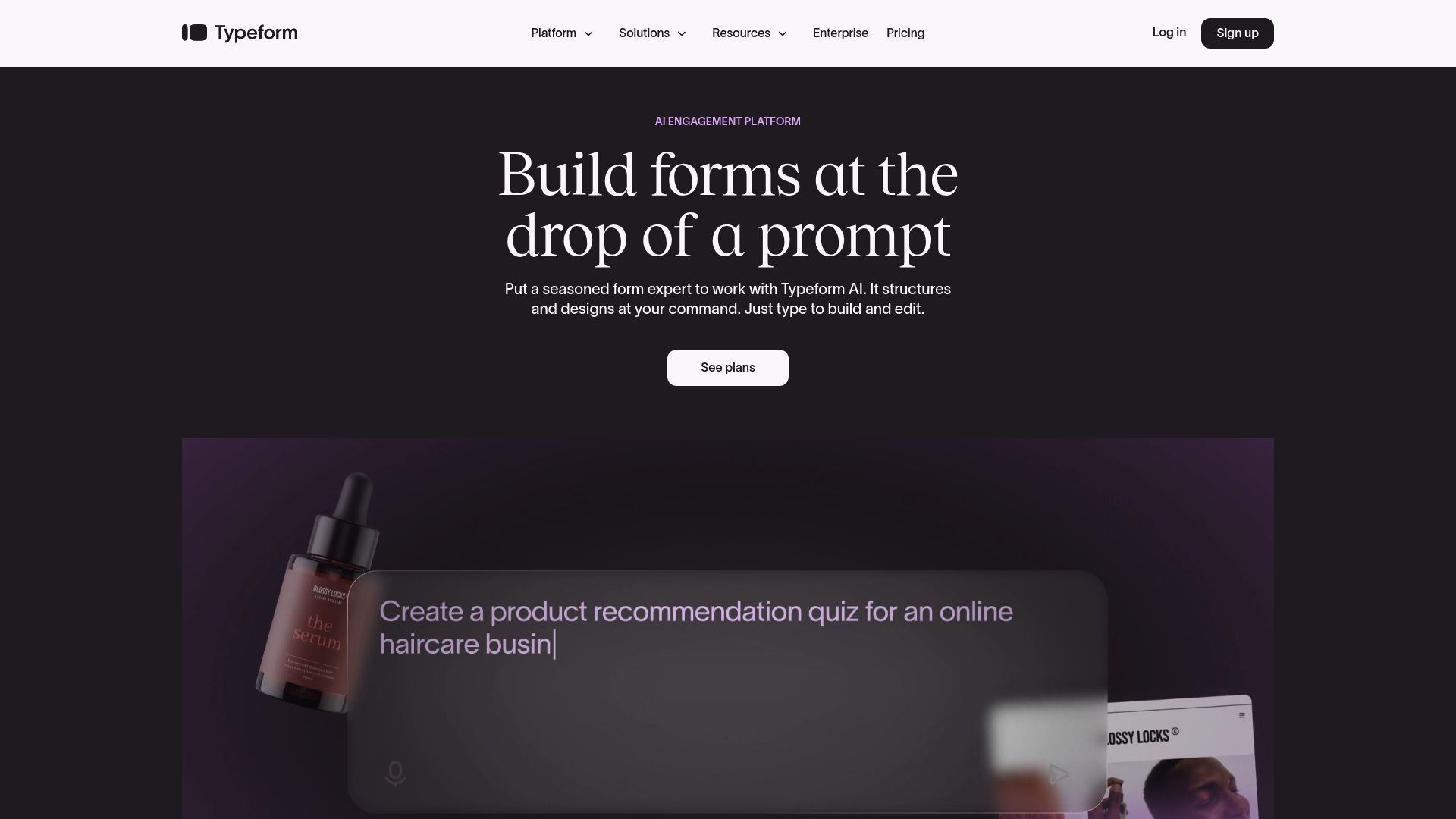 Typeform website interface showing conversational form builder