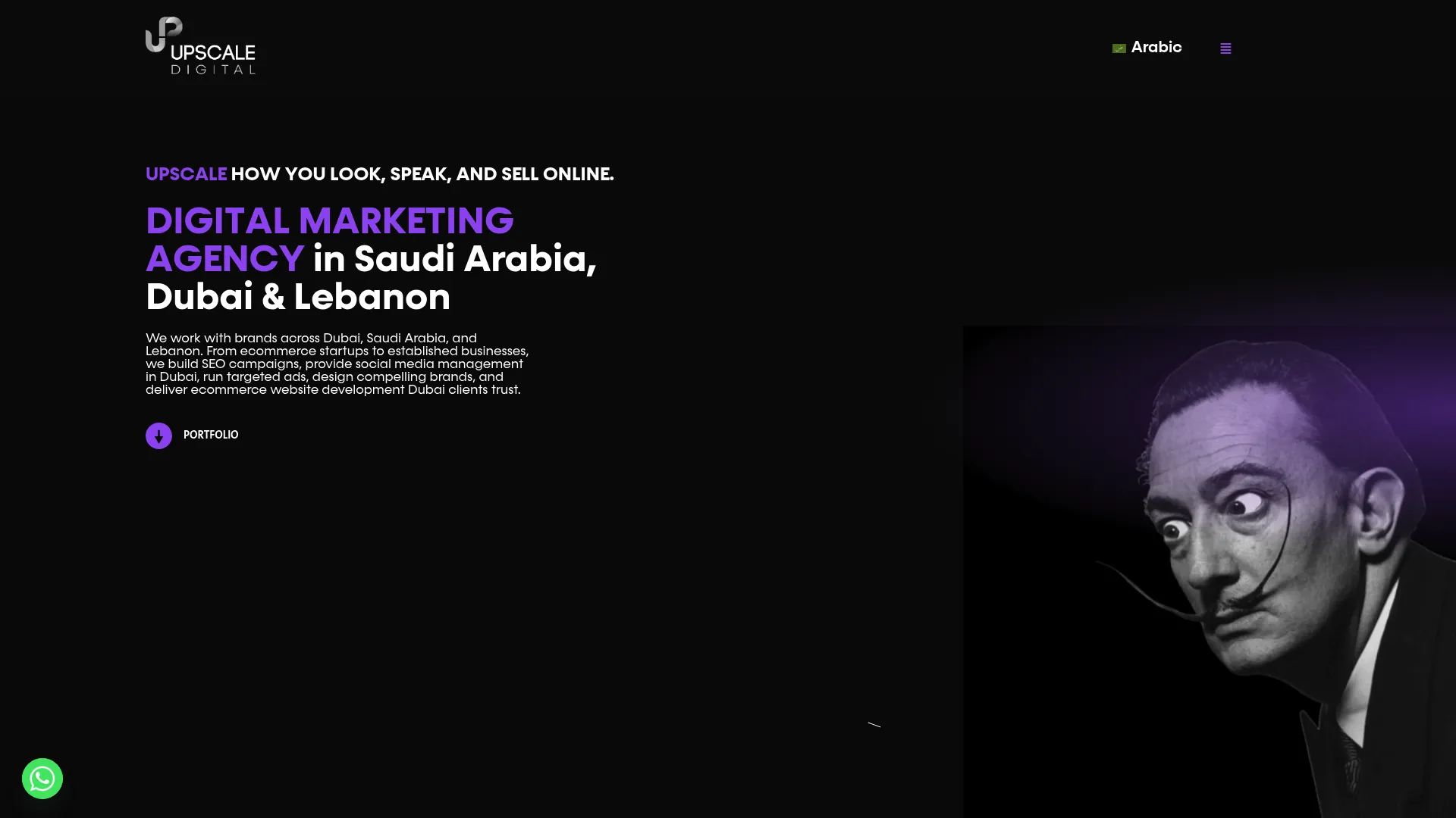 Screenshot of Upscale Digital's homepage