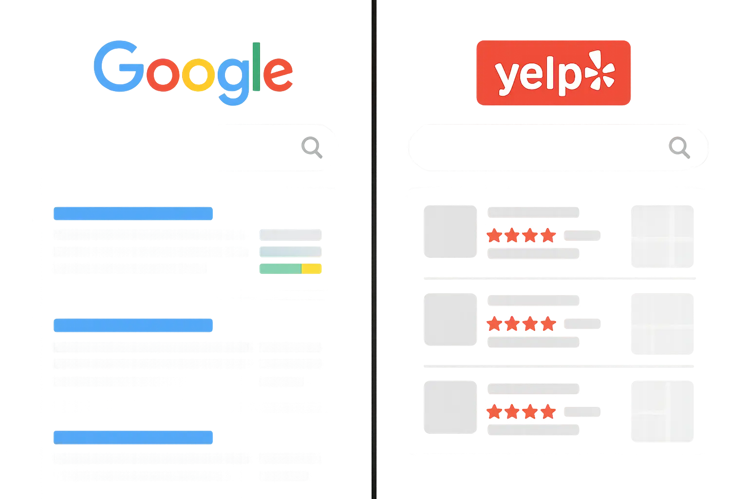 Google local search results vs Yelp comparison