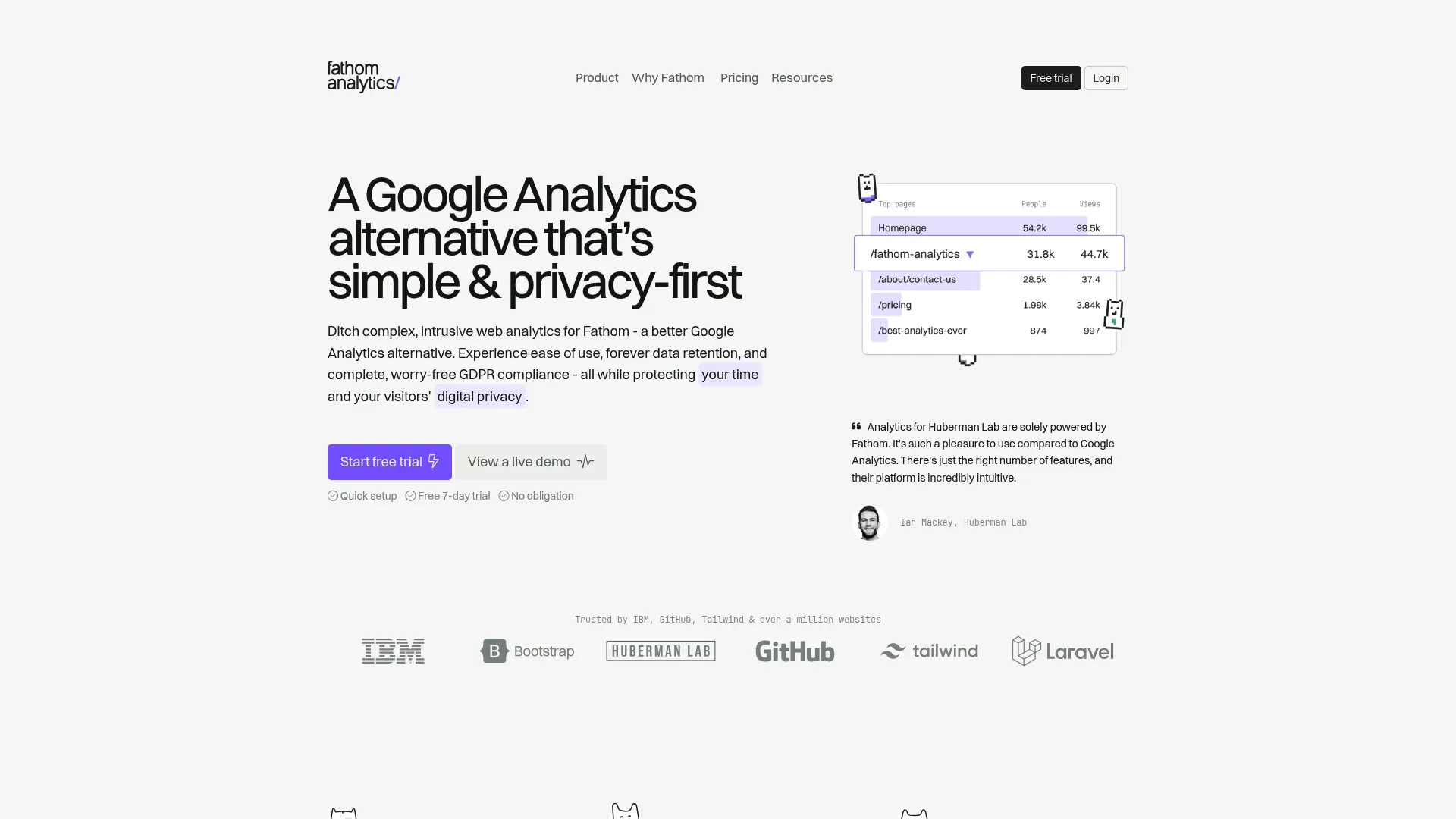 Fathom Analytics simple dashboard