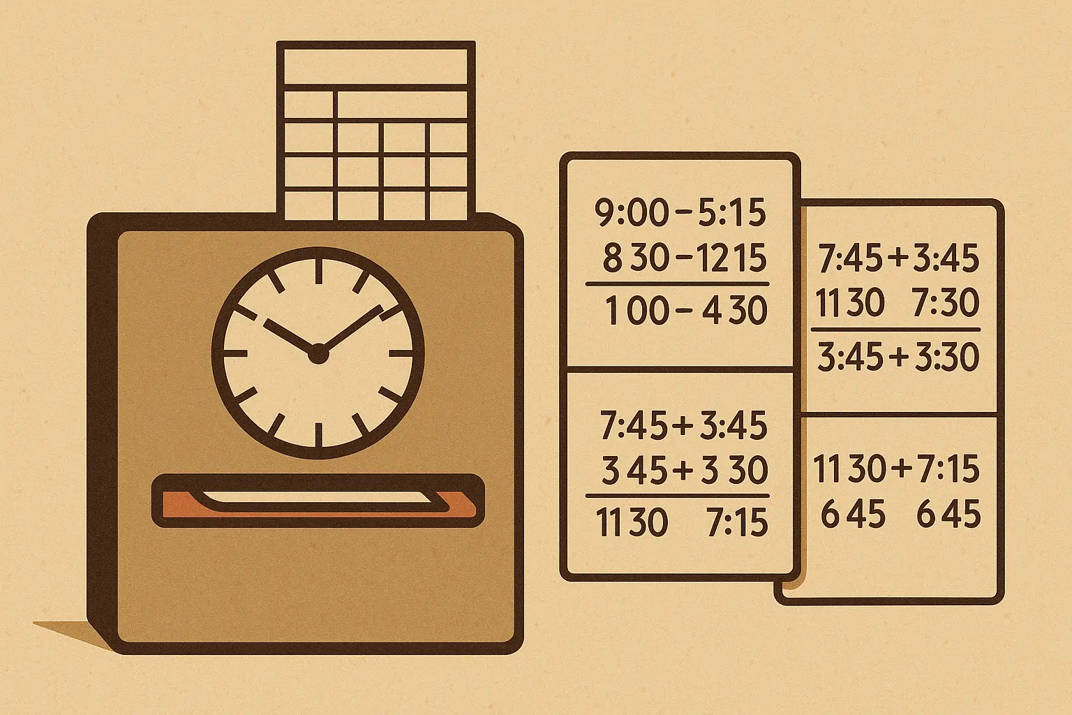Manual time calculation worksheet with examples