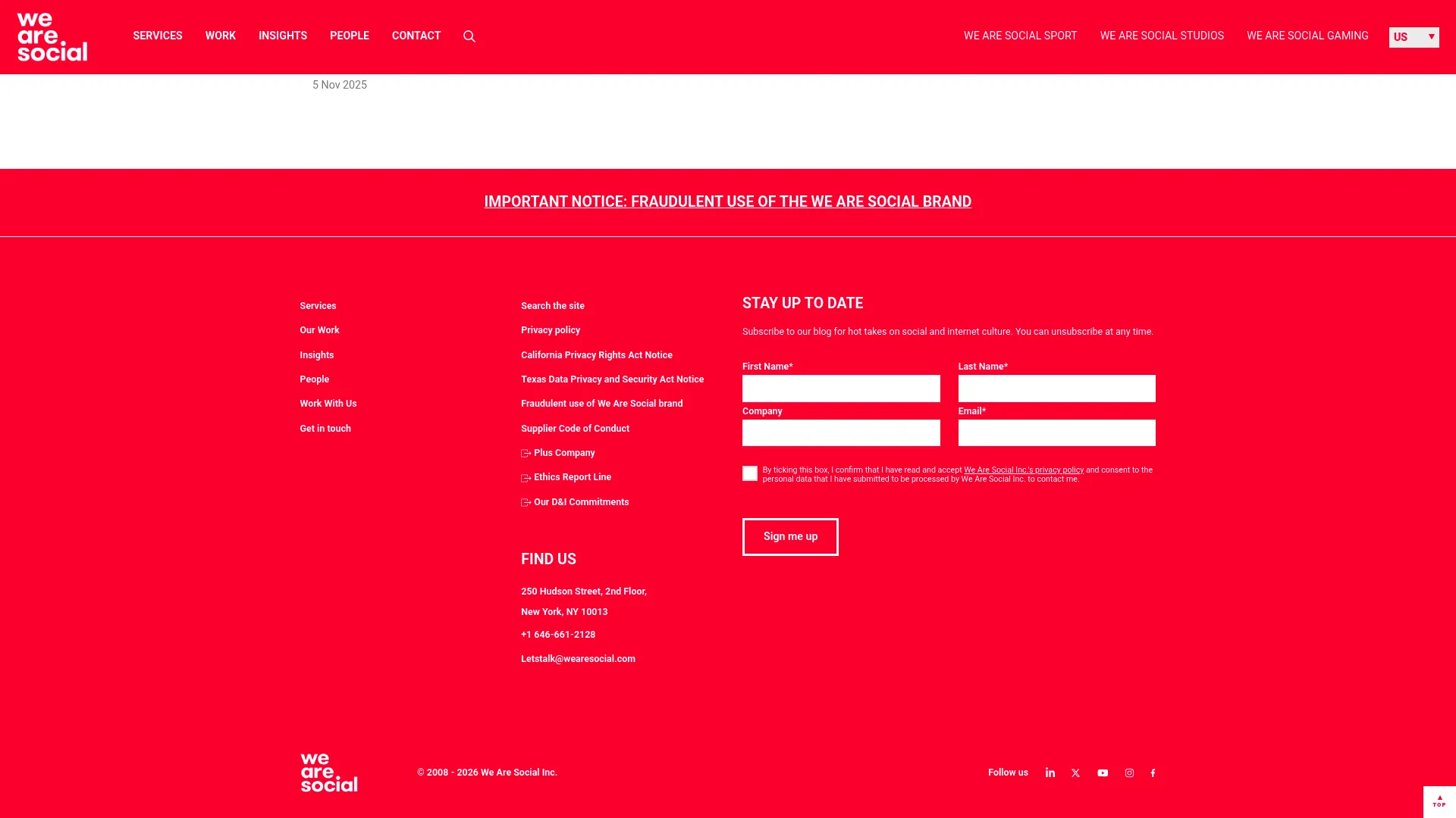 Screenshot of We Are Social website