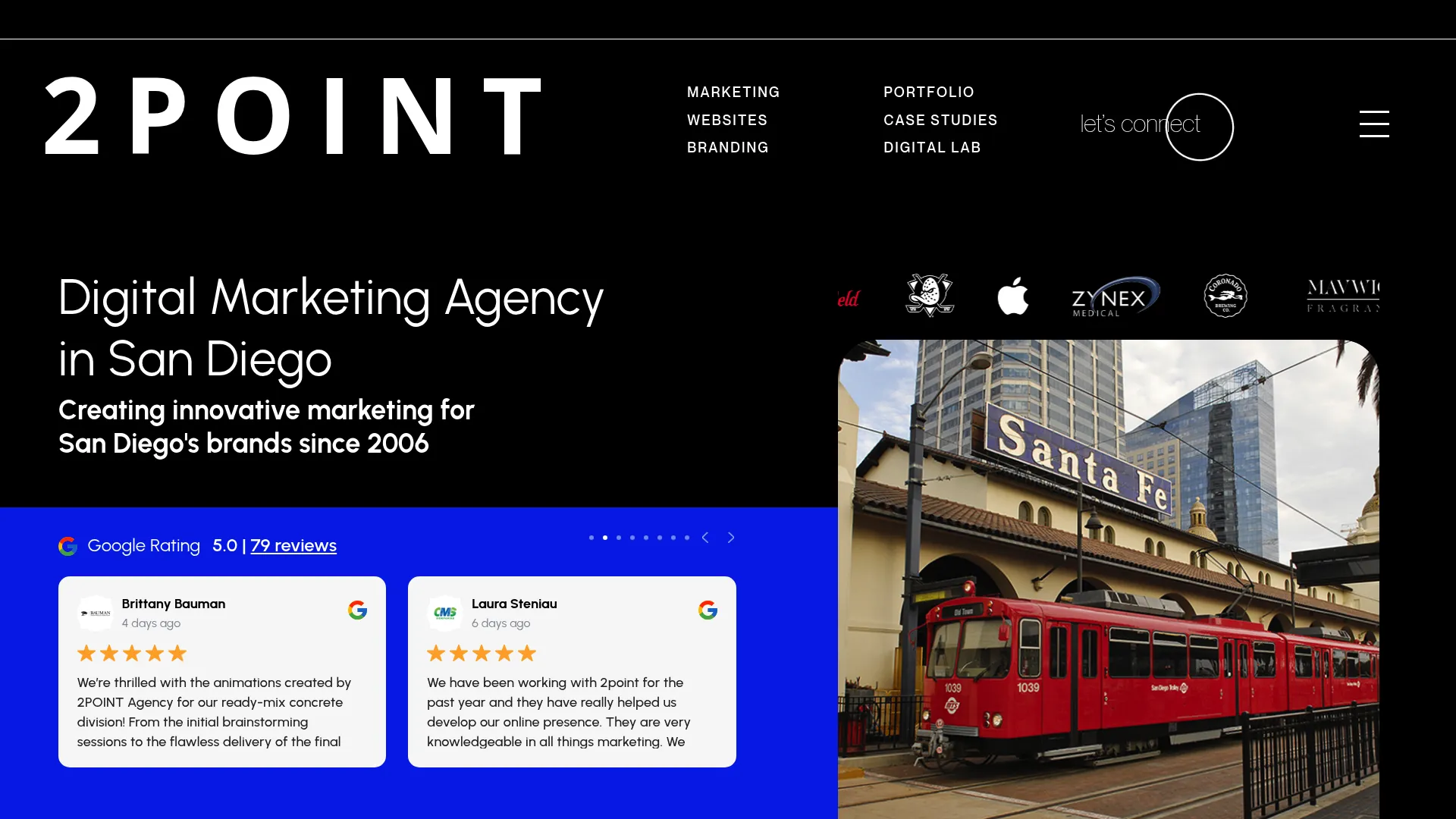 2POINT agency website showing animated design examples