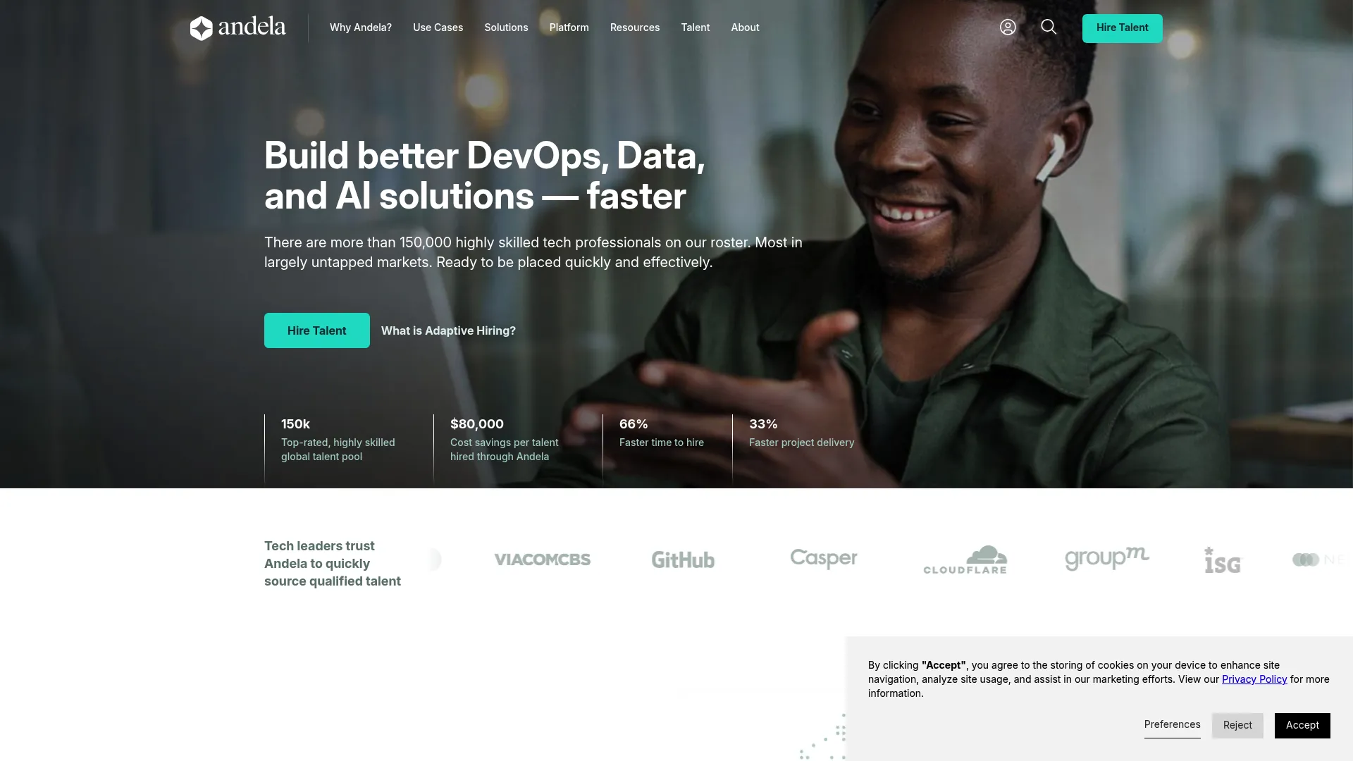 Andela remote engineering talent platform homepage