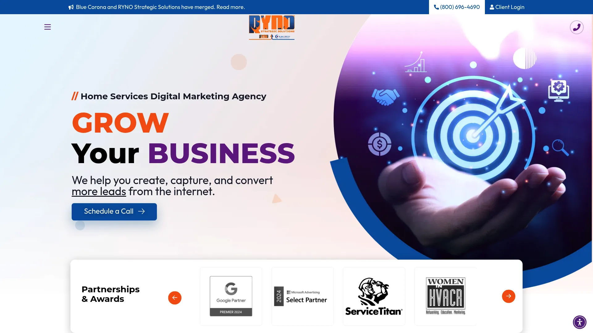 Screenshot of Blue Corona RYNO Strategic Solutions homepage