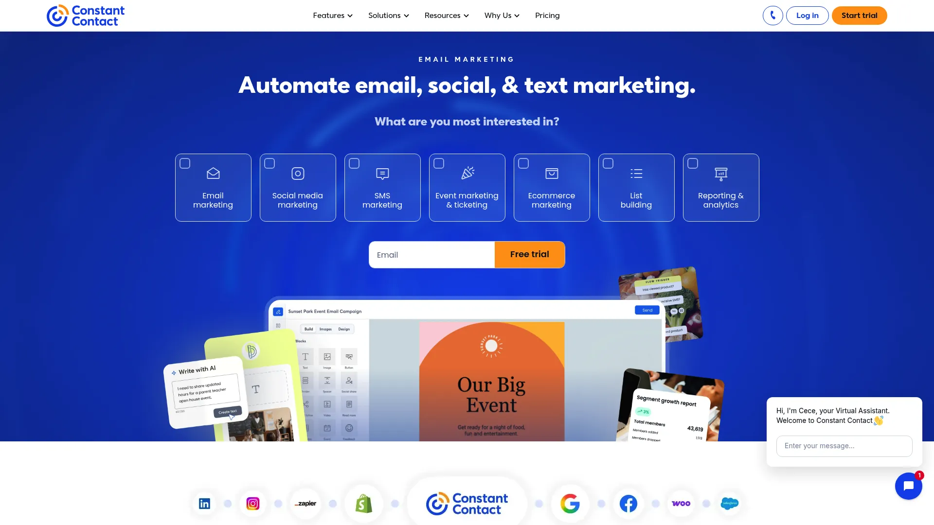 screenshot of constantcontact.com