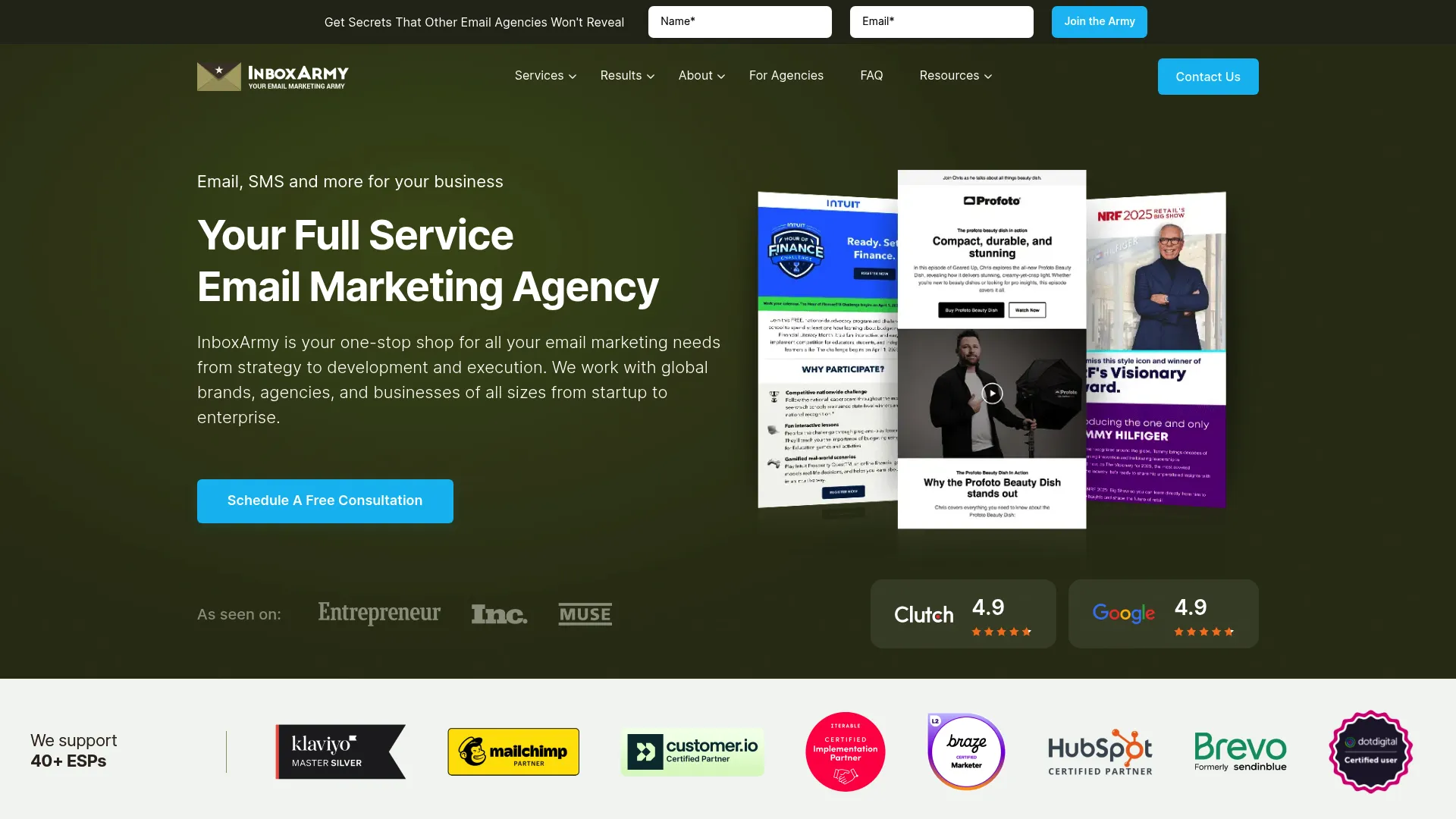 screenshot of inboxarmy.com