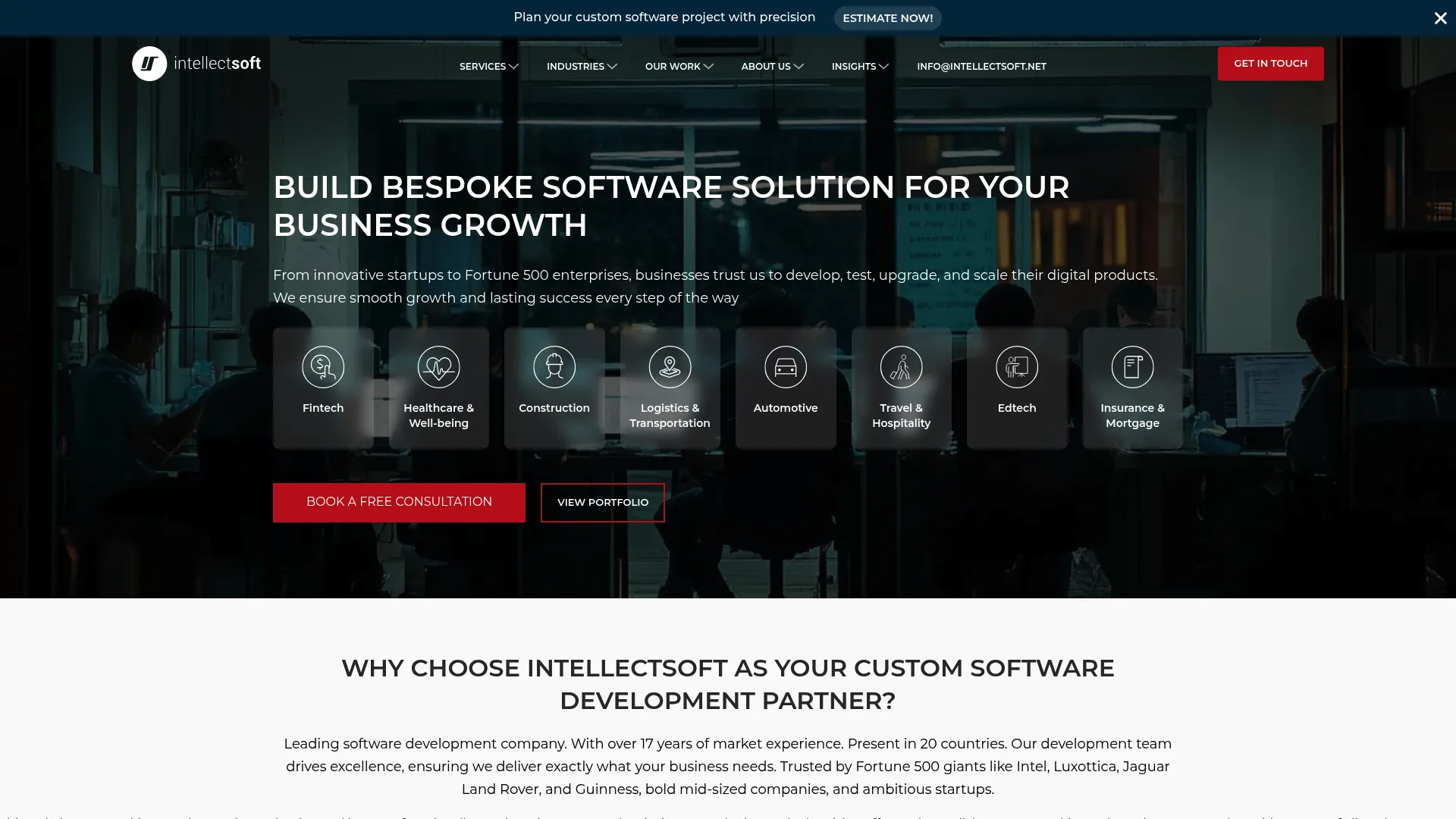 Intellectsoft software outsourcing company homepage