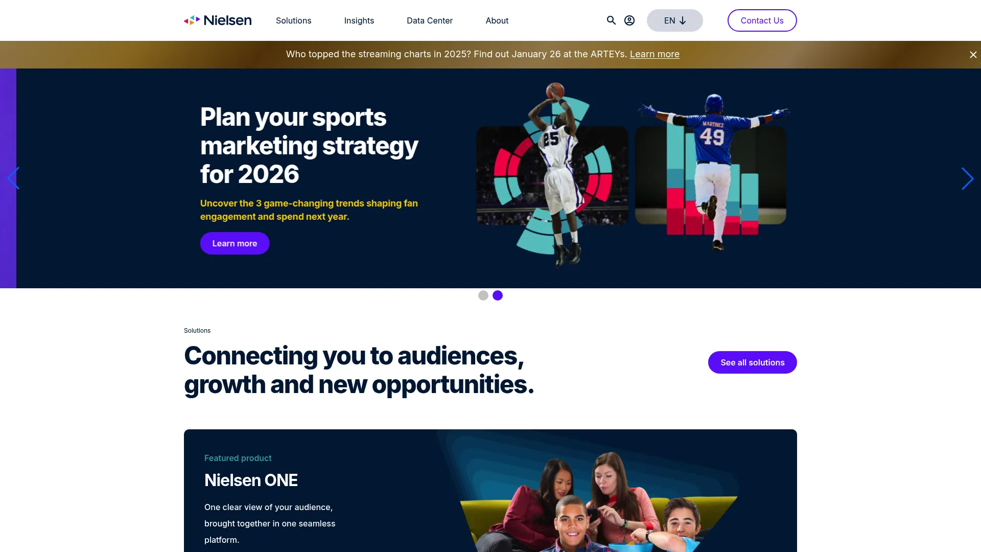 Nielsen homepage screenshot showing audience measurement data