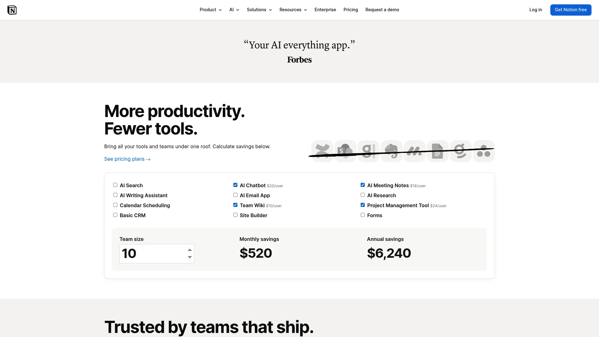 Screenshot of Notion workspace