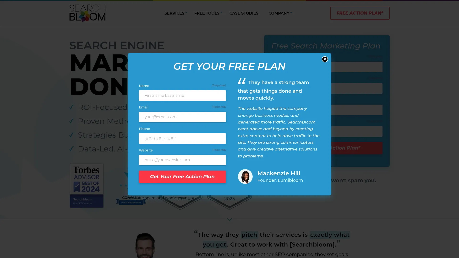 Screenshot of Searchbloom homepage