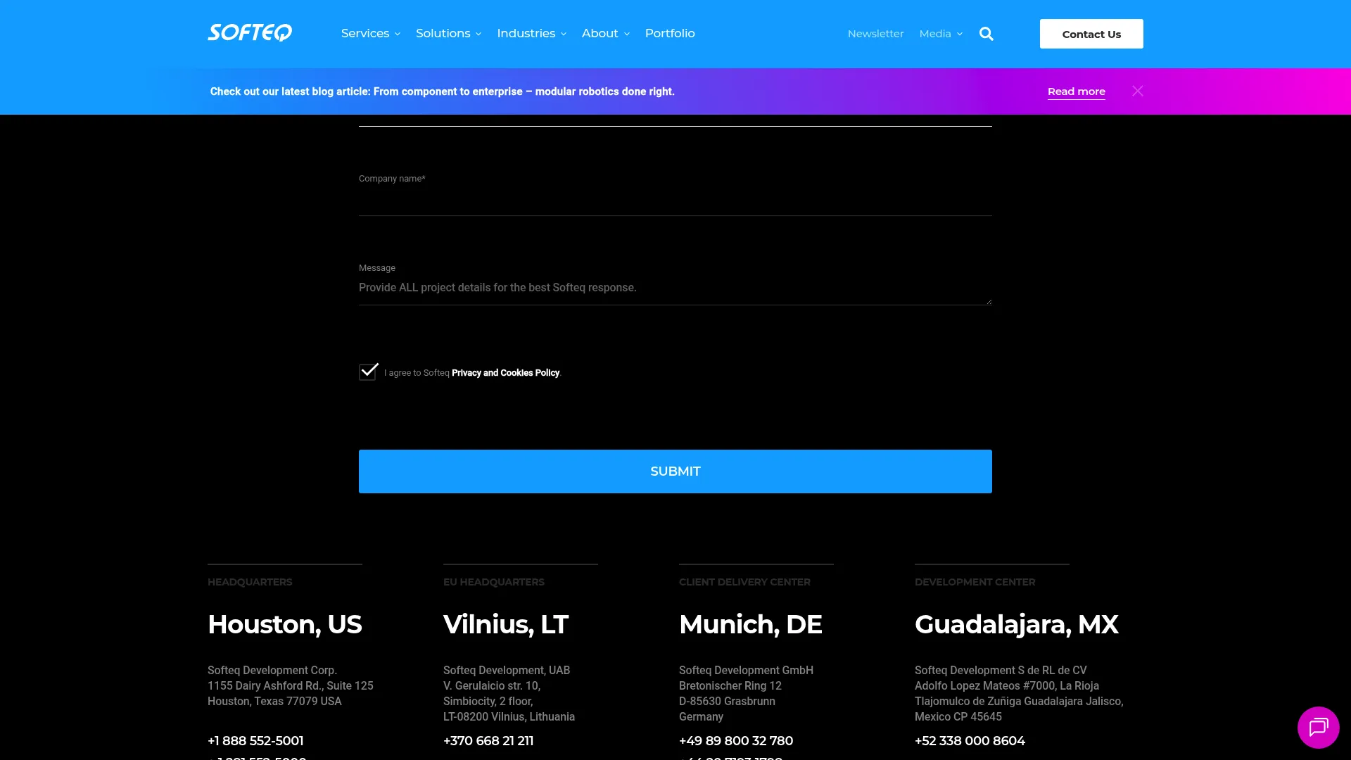 Softeq IoT and embedded systems outsourcing company homepage