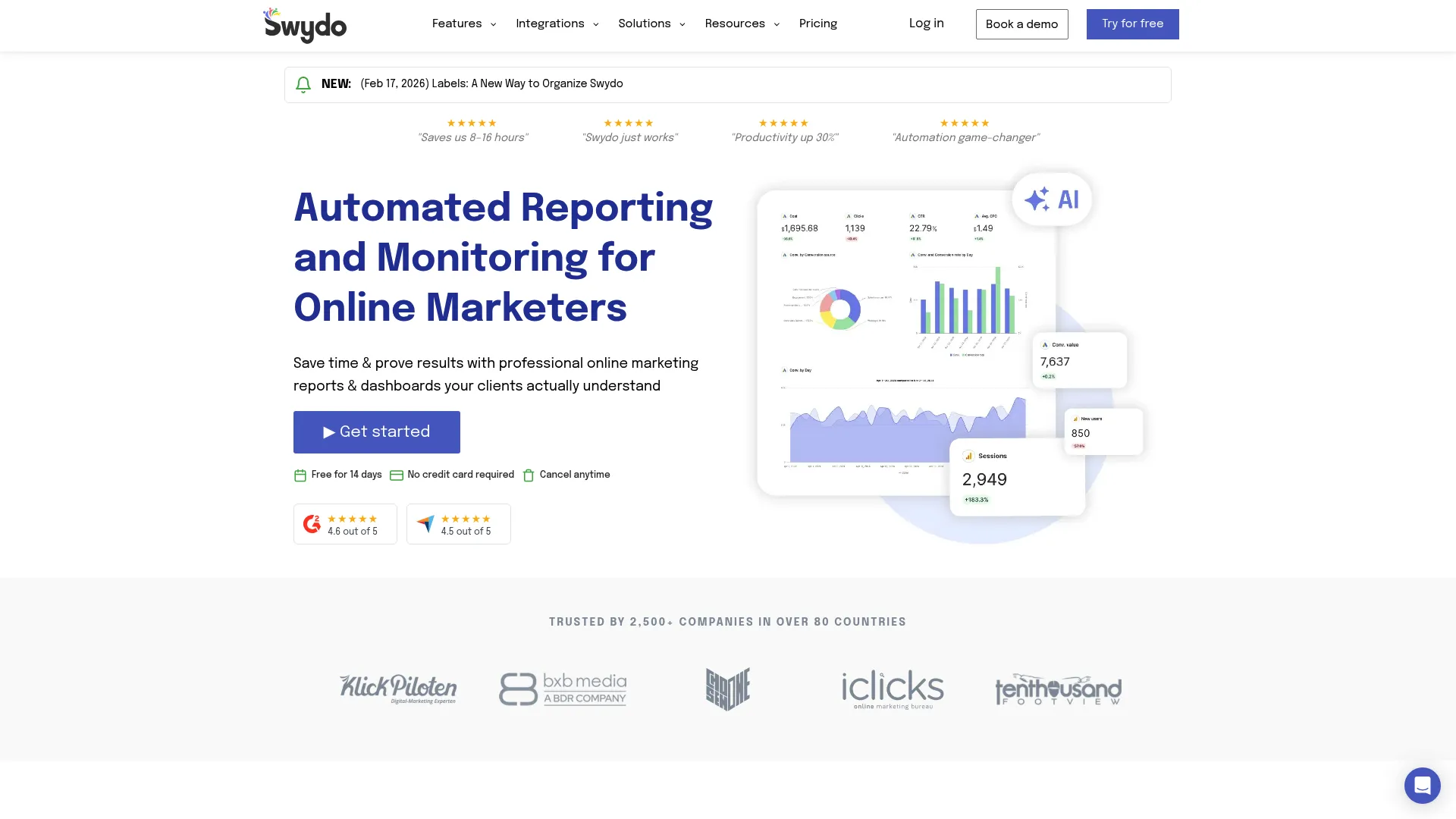 Swydo automated reporting dashboard with white label branding
