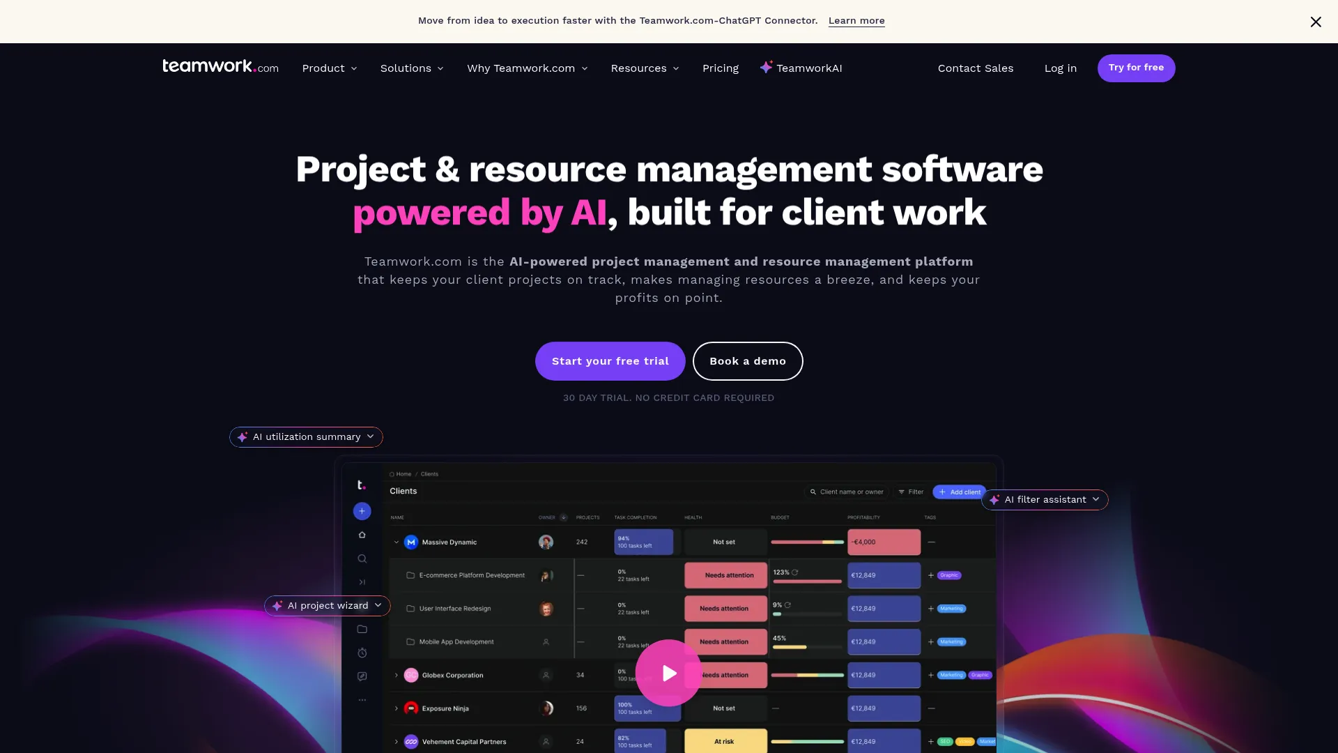 Teamwork project management interface