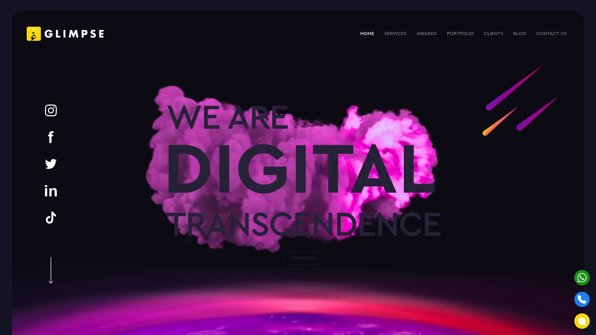 Screenshot of The Glimpse Project's homepage