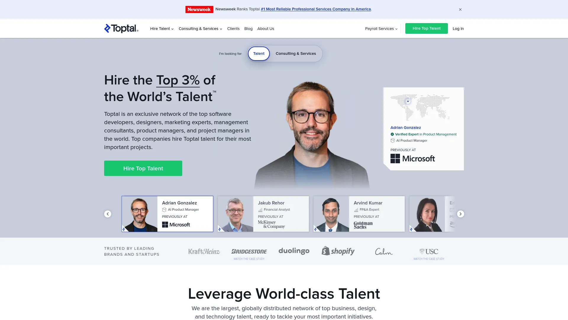 Toptal elite software outsourcing talent network homepage