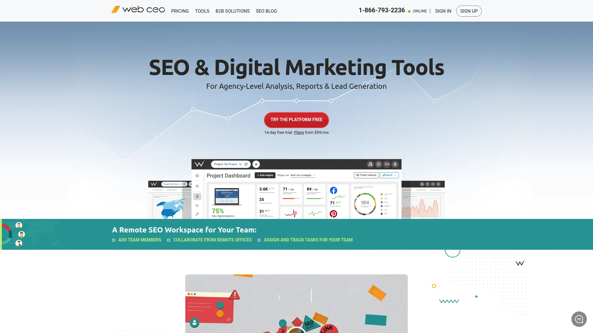 WebCEO agency dashboard white label view