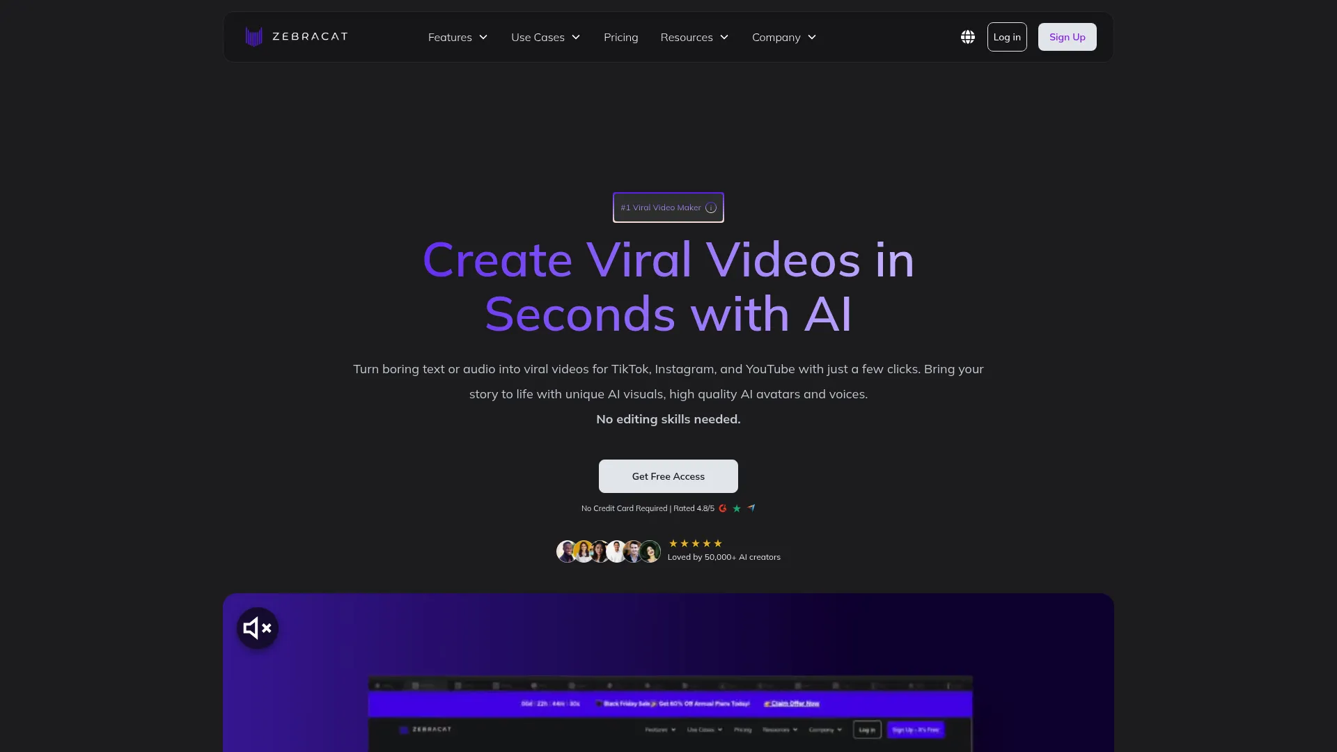 Zebracat AI video creation platform interface
