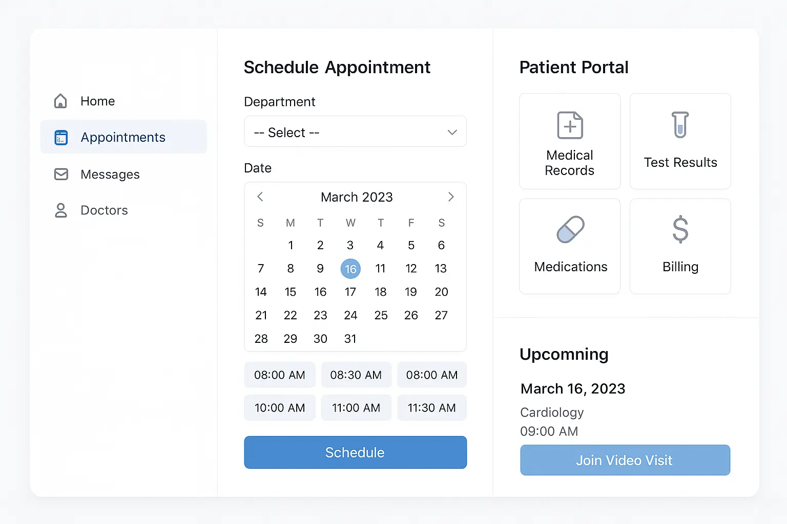 Healthcare website redesign interface