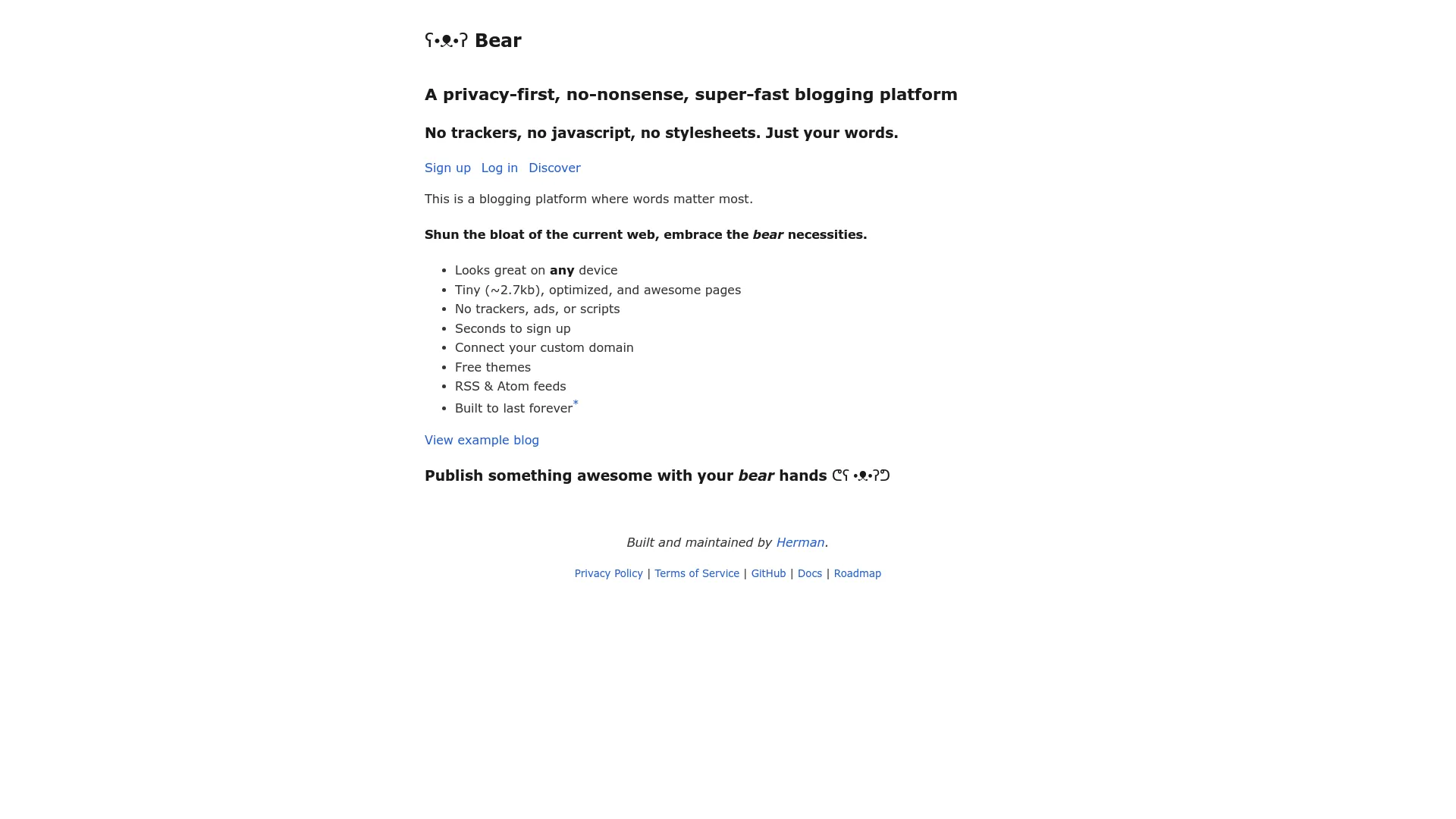 Bear Blog minimalist platform