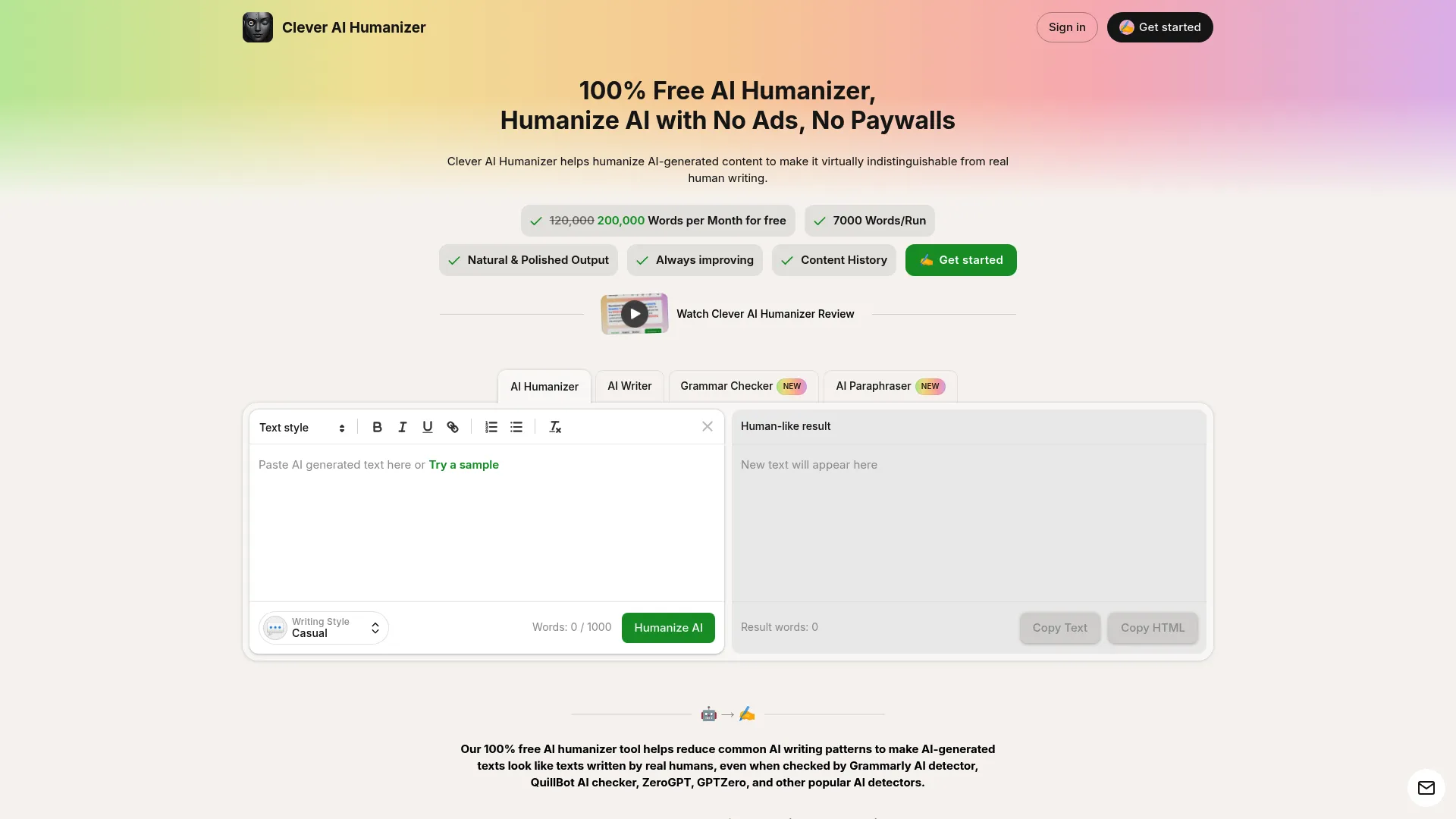 CleverHumanizer.ai interface
