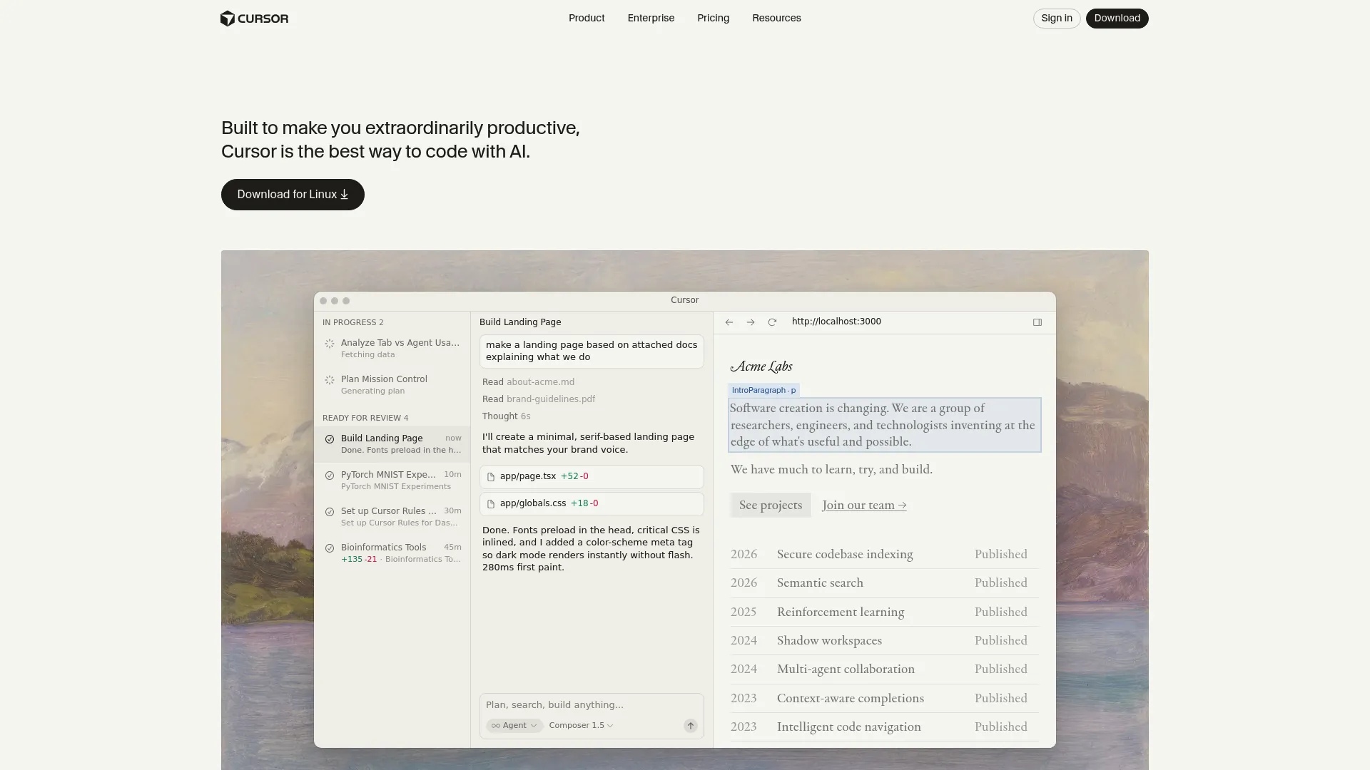 Cursor interactive editing interface with tab completions