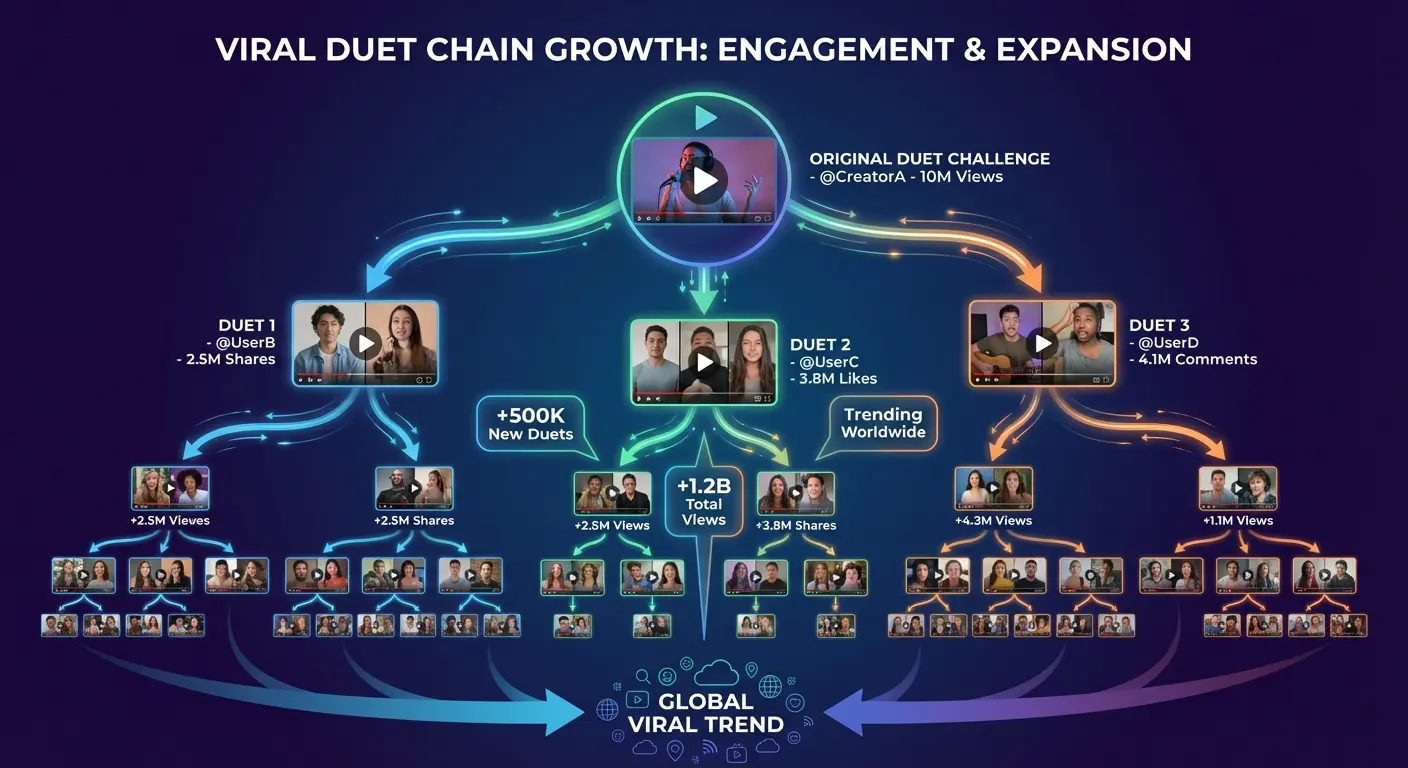 User-generated duet chain engagement visualization