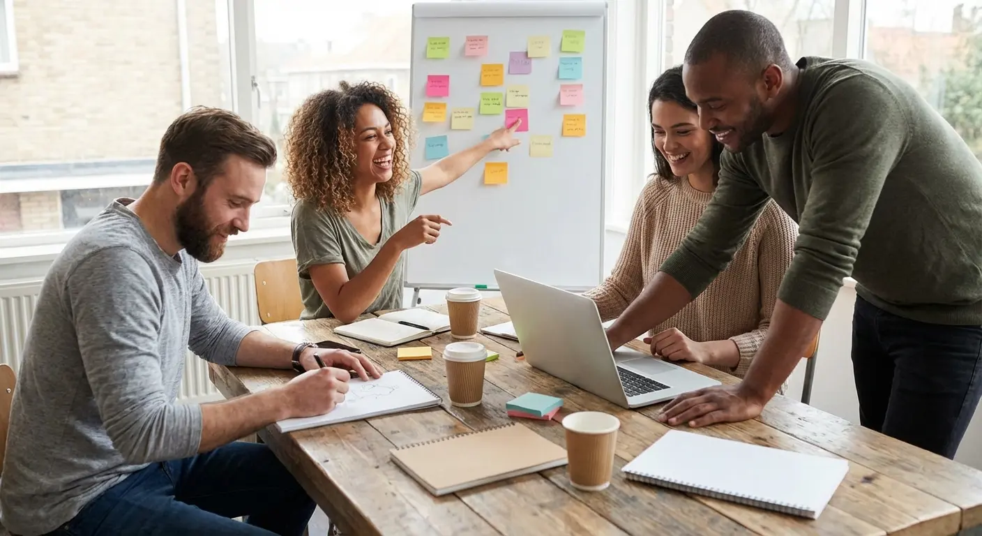 Team collaborating independently in breakout session