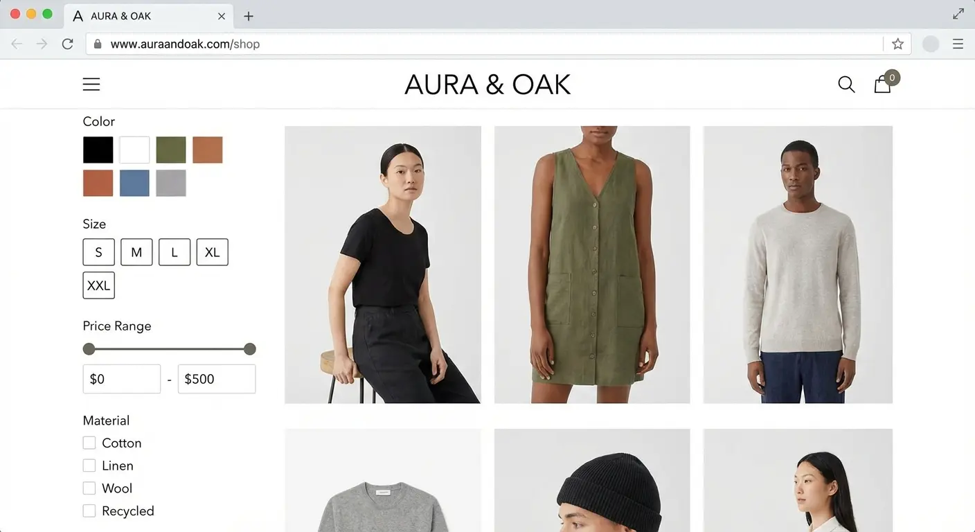 Screenshot showing faceted navigation filter options with URL parameters