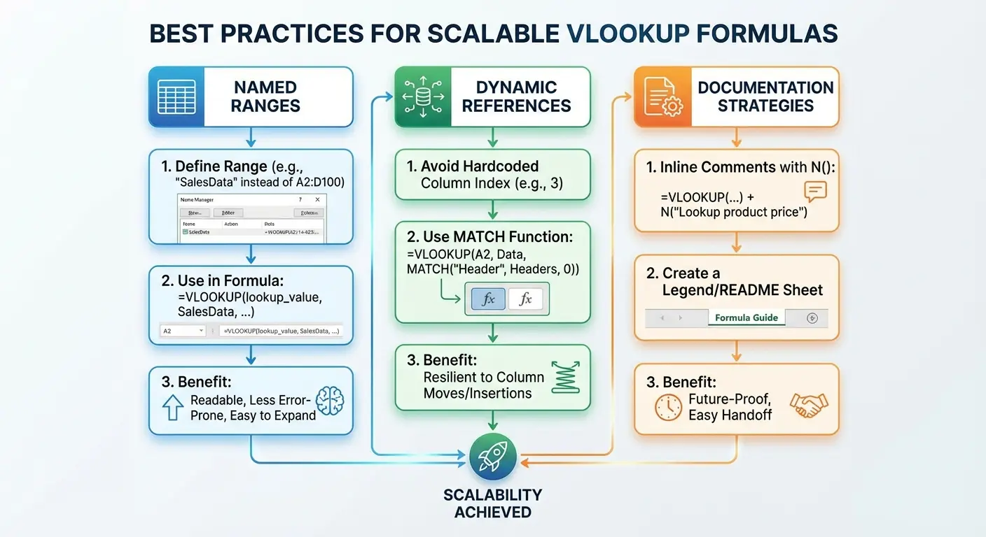 Screenshot showing well-structured Excel spreadsheet with named ranges and documented formulas