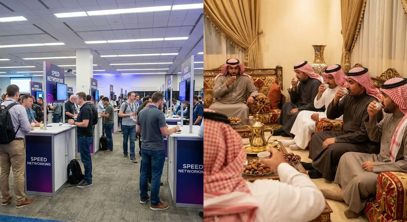 Business networking at tech conference