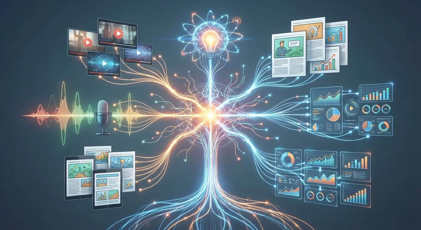 Multi-format content ecosystem strategy showing different content types