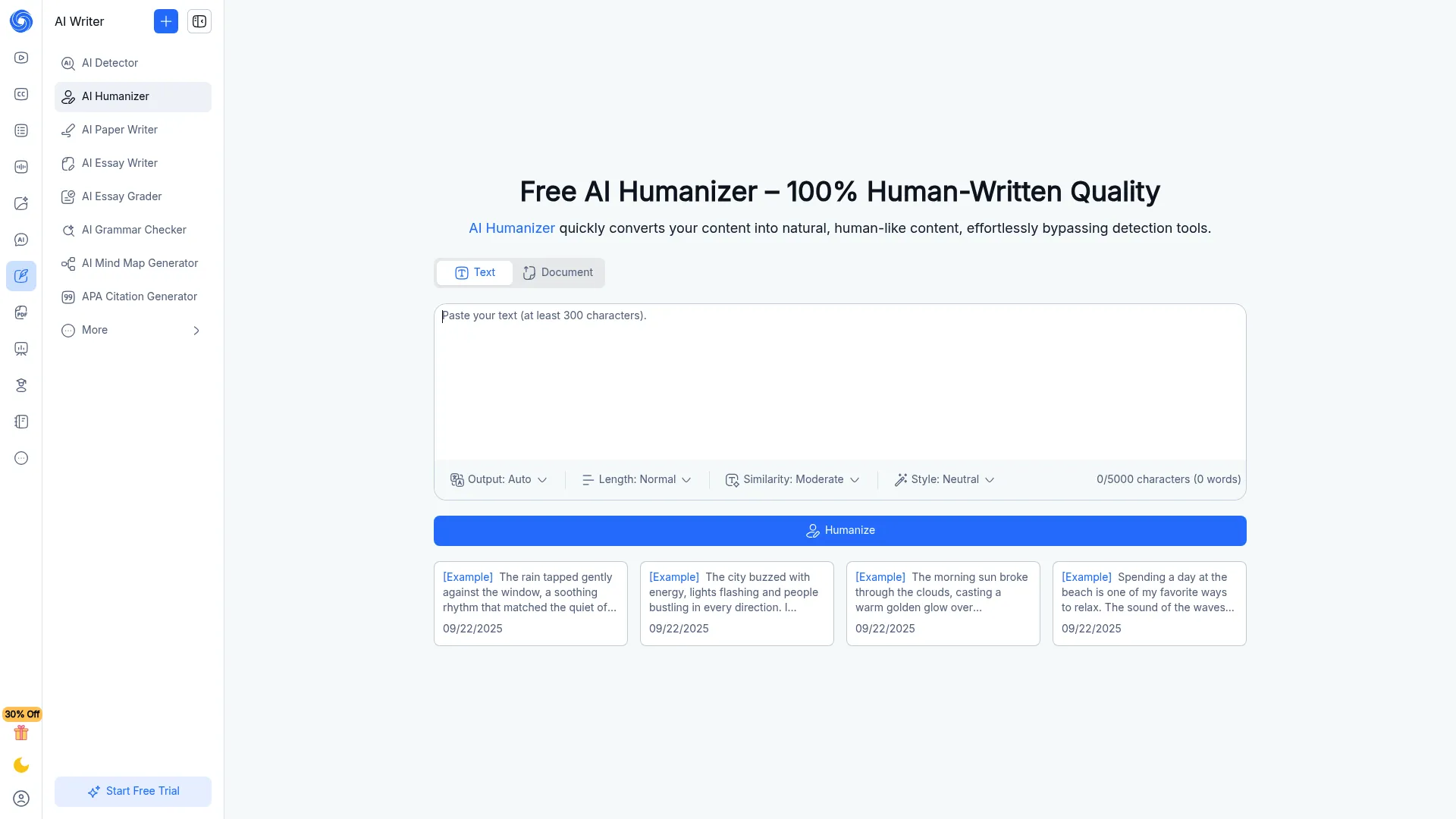 NoteGPT AI Humanizer interface