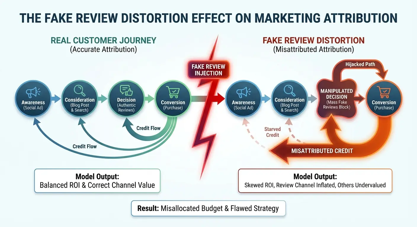 Marketing attribution model showing false signals