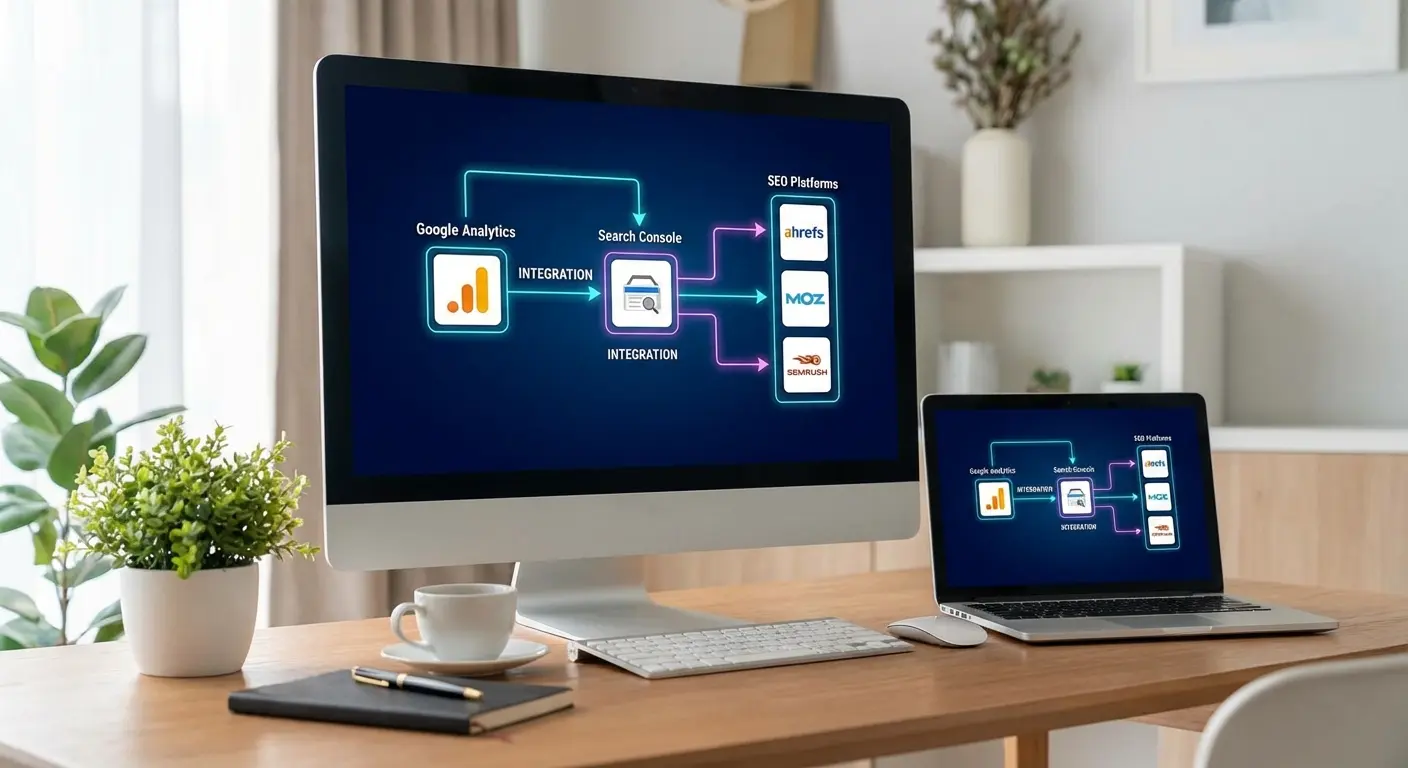 Flowchart showing how Ahrefs connects to Google Search Console, Analytics, and WordPress