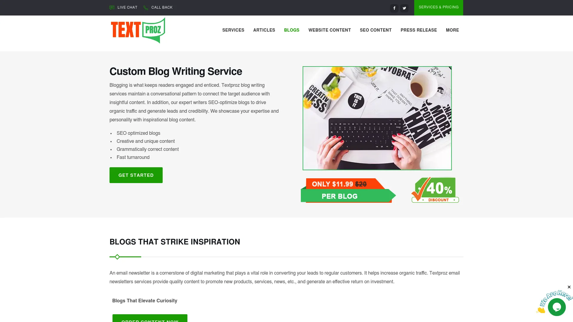 Textproz blog writing service page