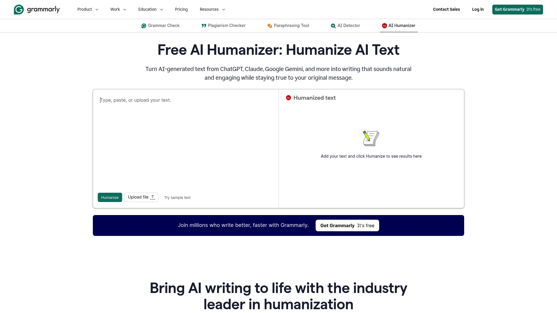 Grammarly AI Humanizer interface