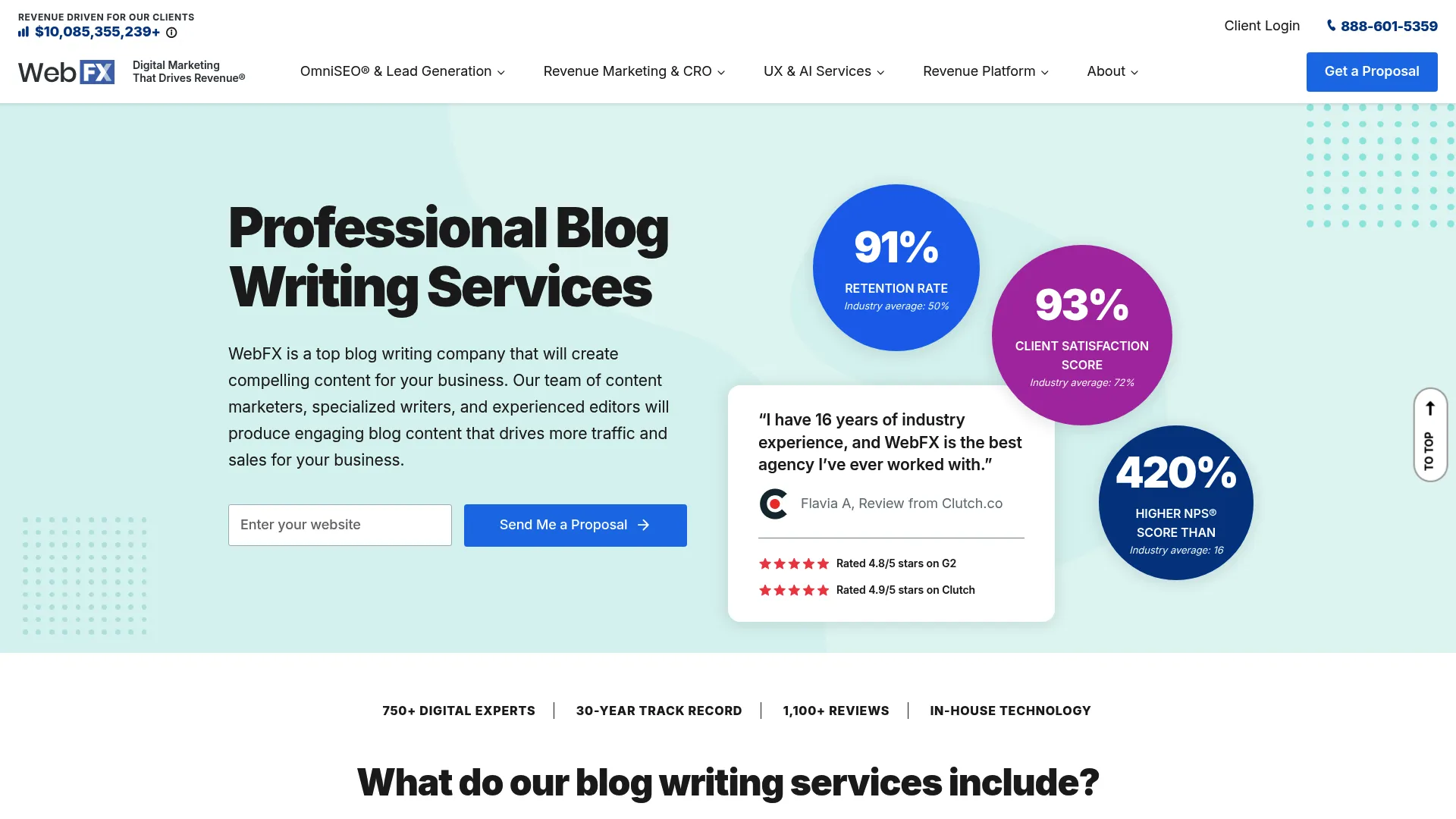 WebFX blog writing services page
