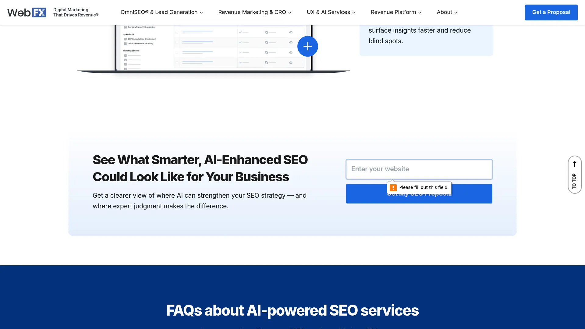 WebFX AI SEO services page