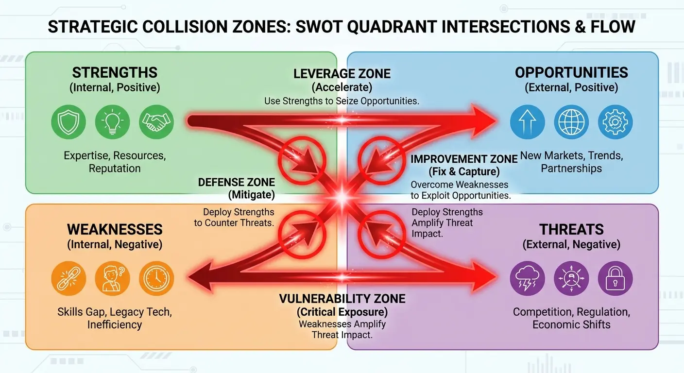 Strategic weakness-threat intersection analysis diagram