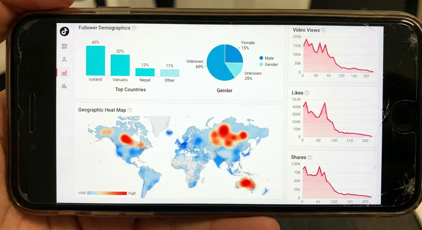 TikTok analytics dashboard showing follower demographics